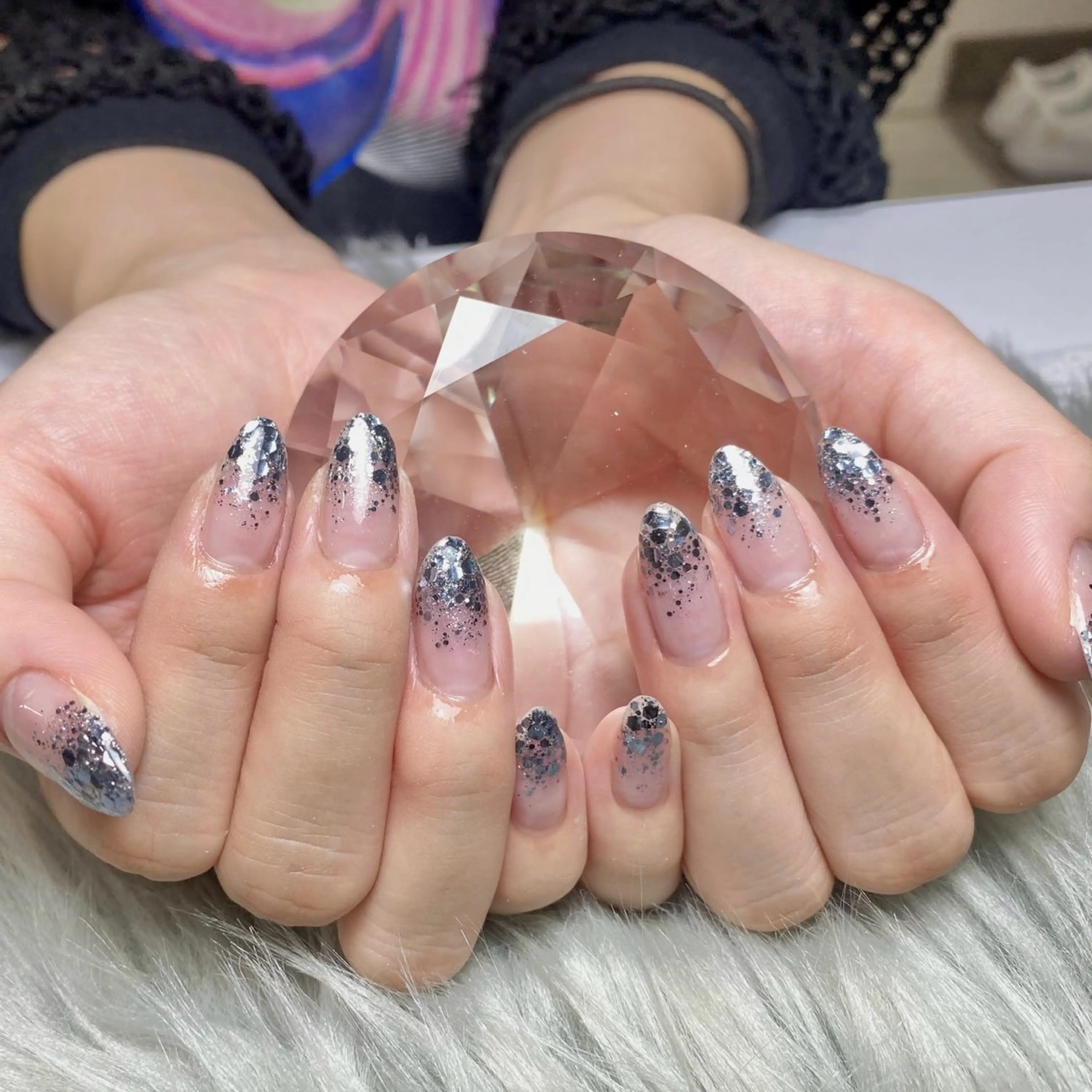 ネイル クリアネイル ラメ(グリッター) ラメグラデーション ハンドネイル Roi〈ロワ〉 Reikaのネイルデザイン