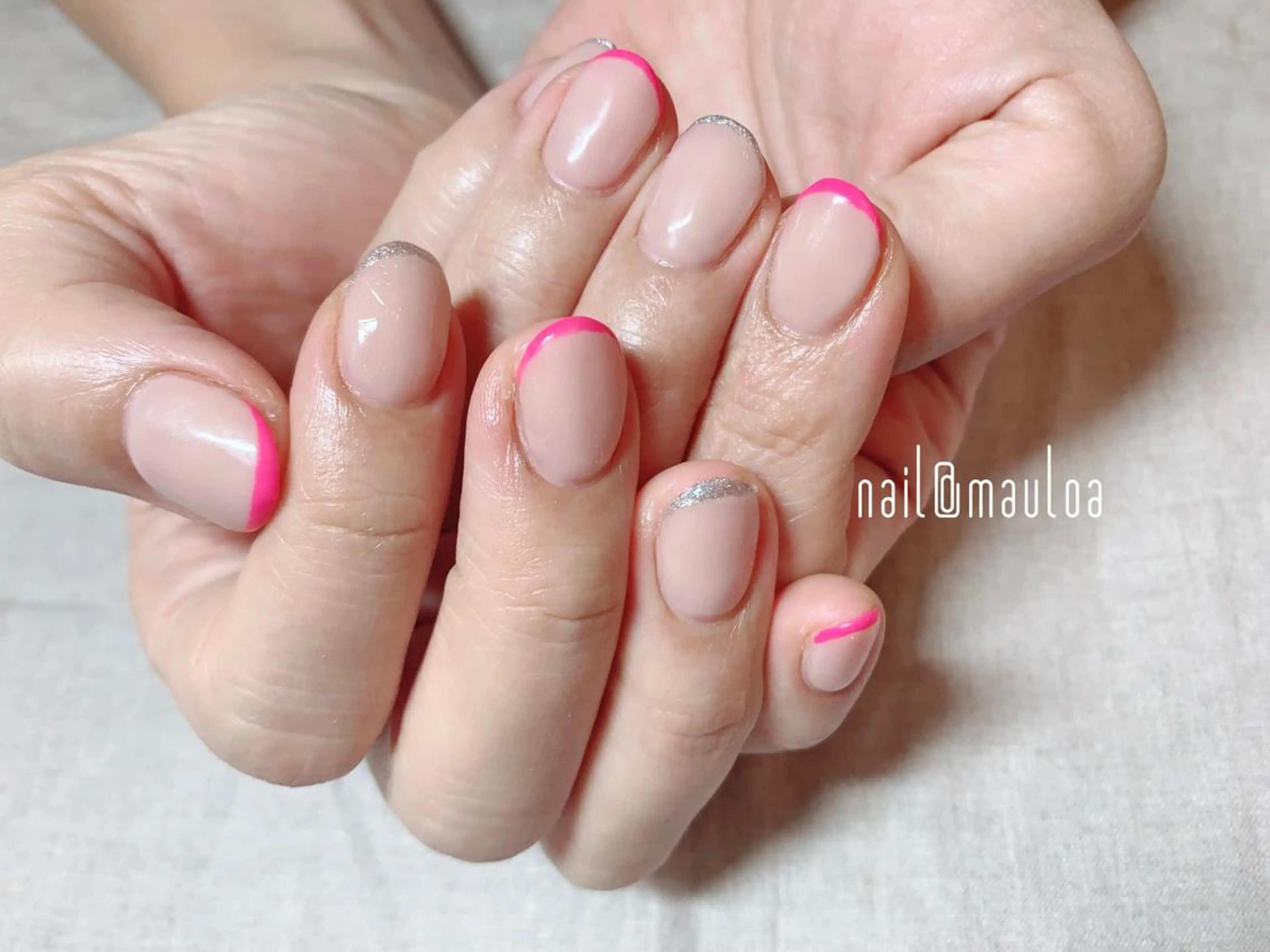 ネイル ピンク ピンクベージュ シルバー pipi..所属・pipi ..のネイルデザイン