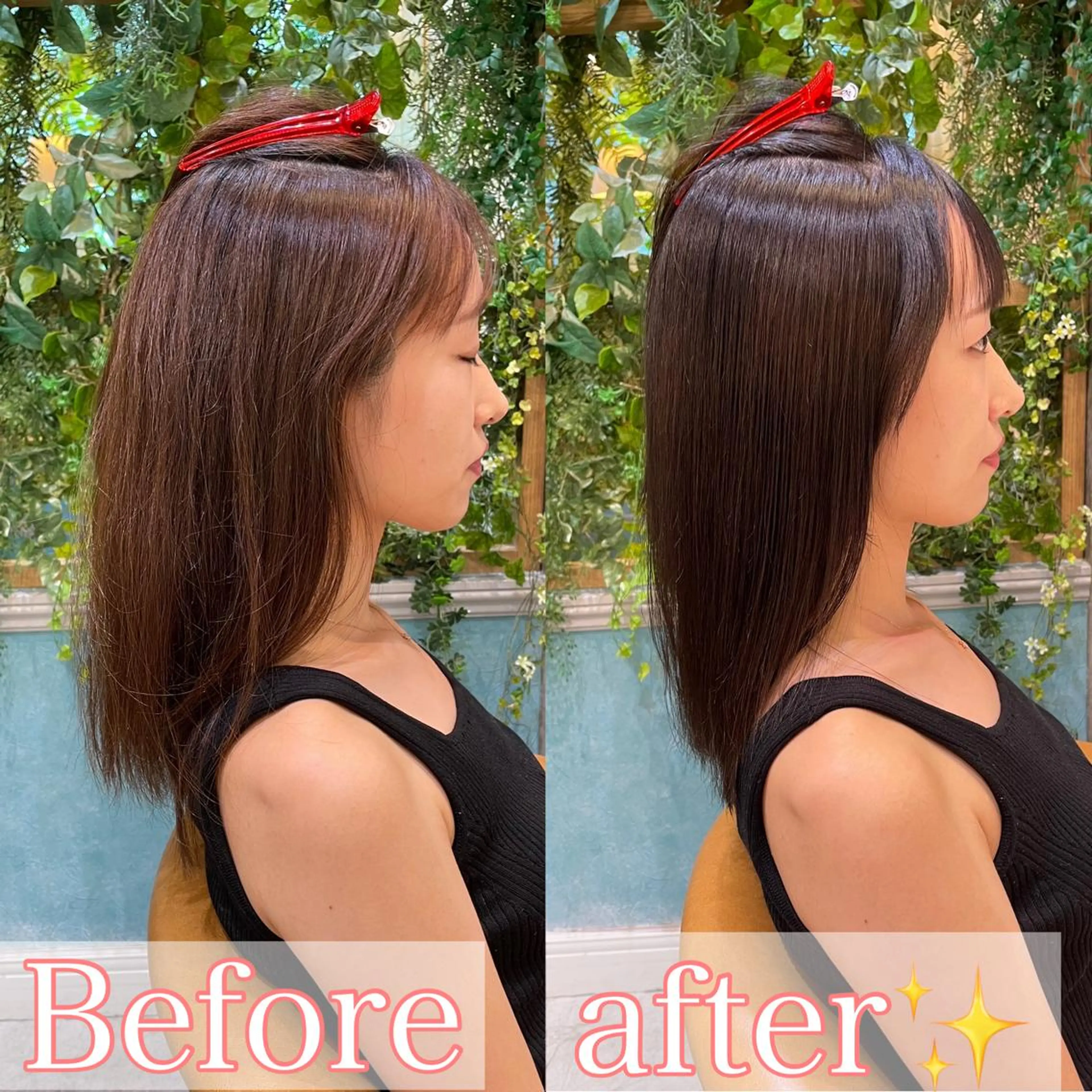 セミロング カット ヘアカラー 縮毛矯正 トリートメント 山本翔一郎 韓国顔周りレイヤーのヘアスタイル