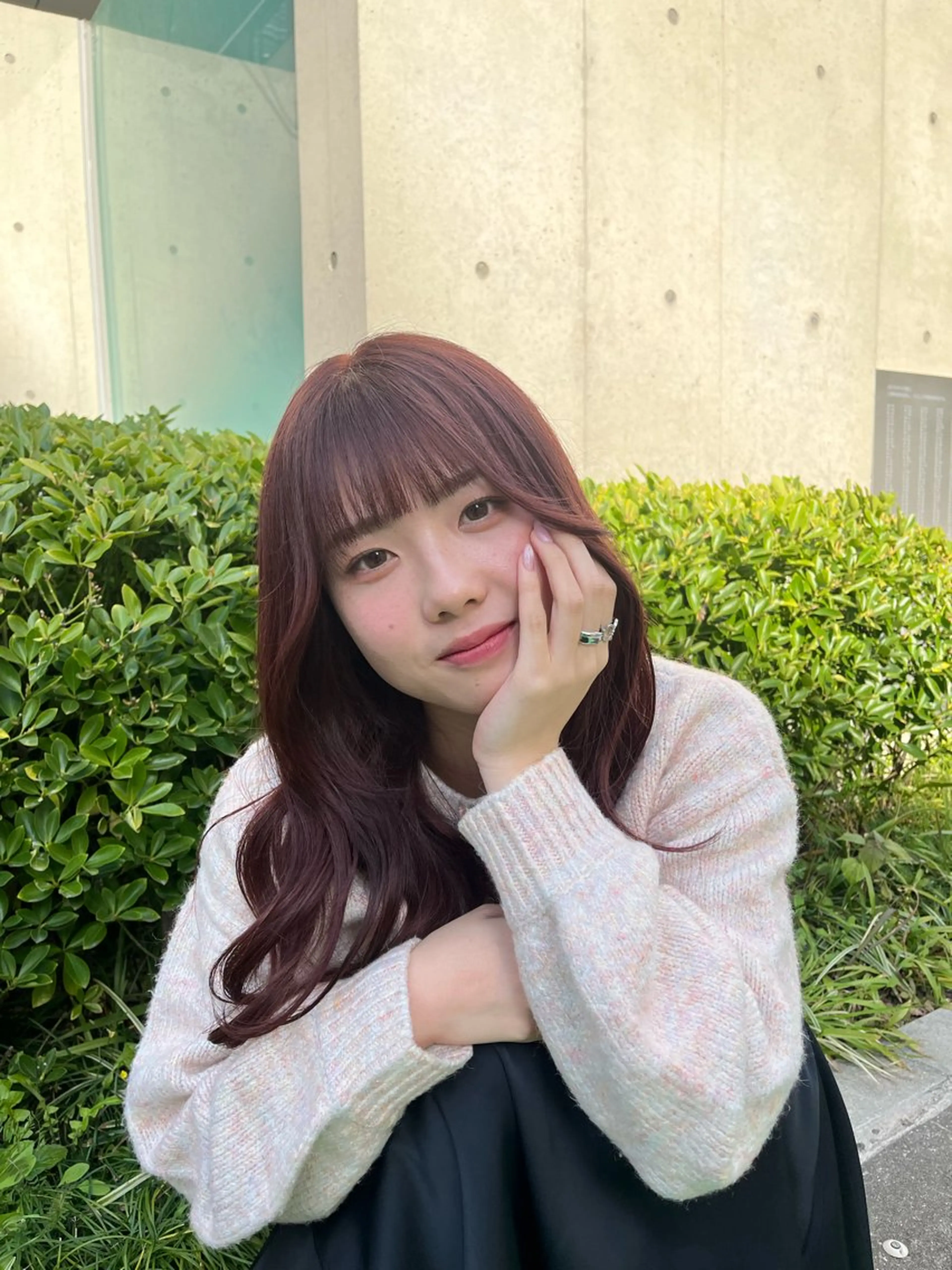 セミロング カラー ブリーチ ブラウンカラー ダブルカラー ブリーチなしカラー ピンクカラー ヘアカラー トリートメント えんぐちとも／透明感 カラー／博多ボブのヘアスタイル