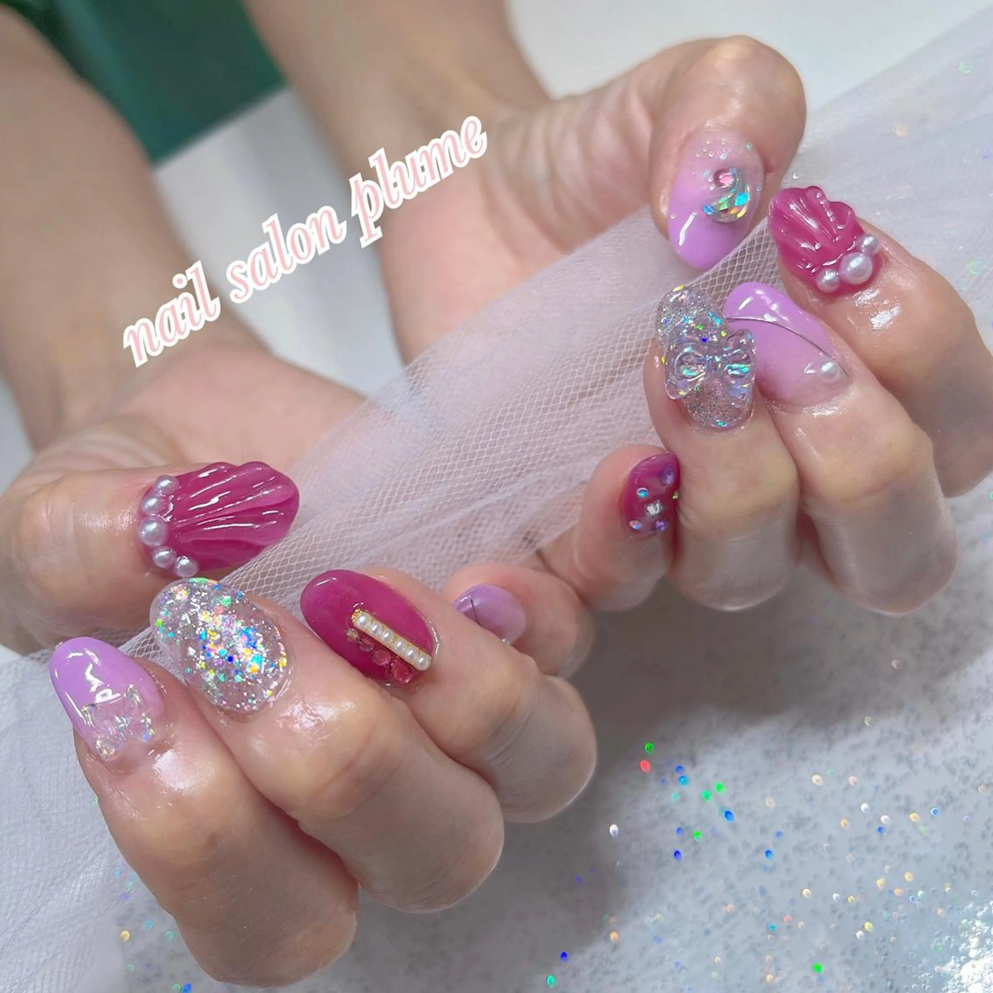 ネイル アートネイル クリアネイル ガーリー ハート 韓国ネイル ハンドネイル plume nail ☆韓国ネイルのネイルデザイン