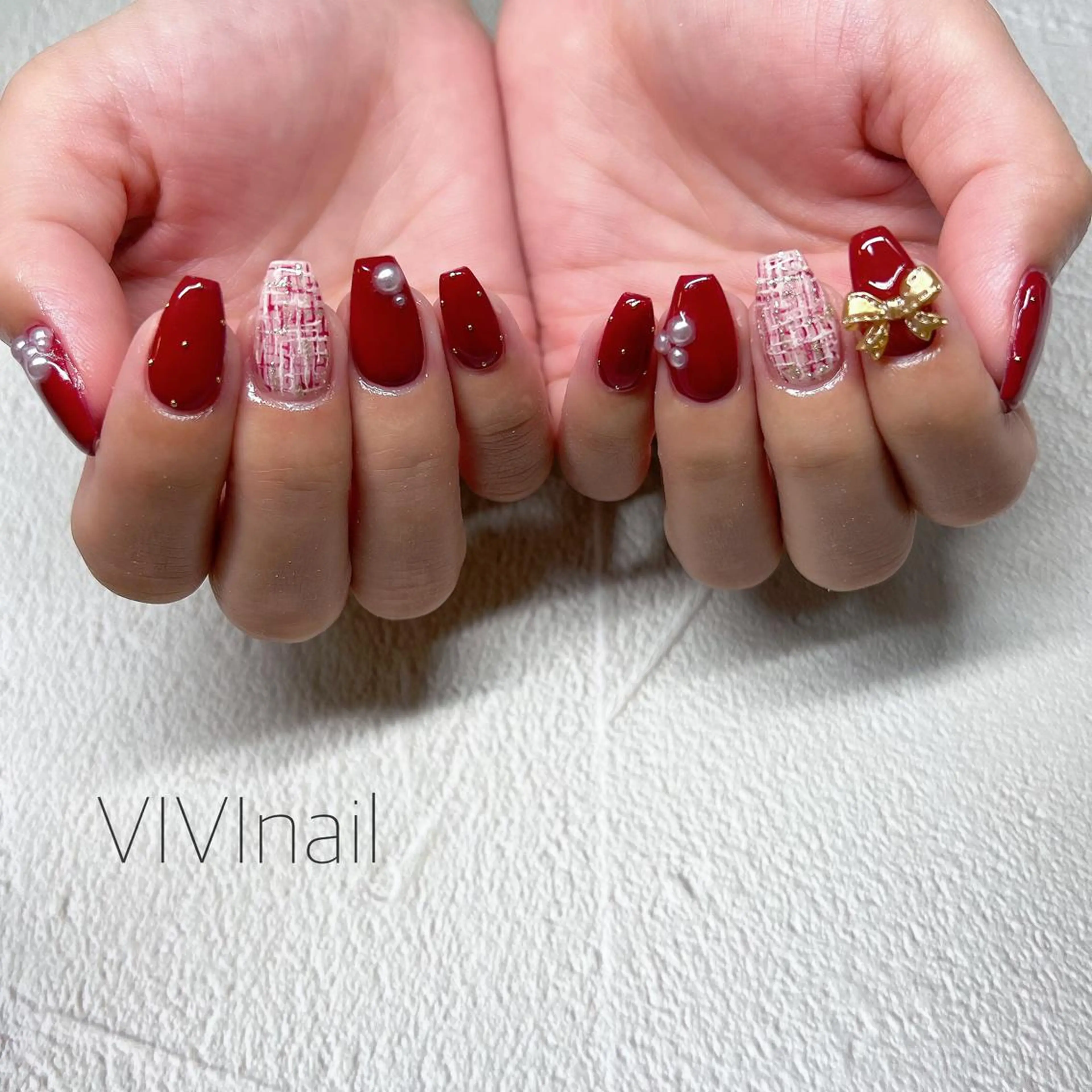 ネイル ツイードネイル クリスマス ハンドネイル vivi nailのネイルデザイン
