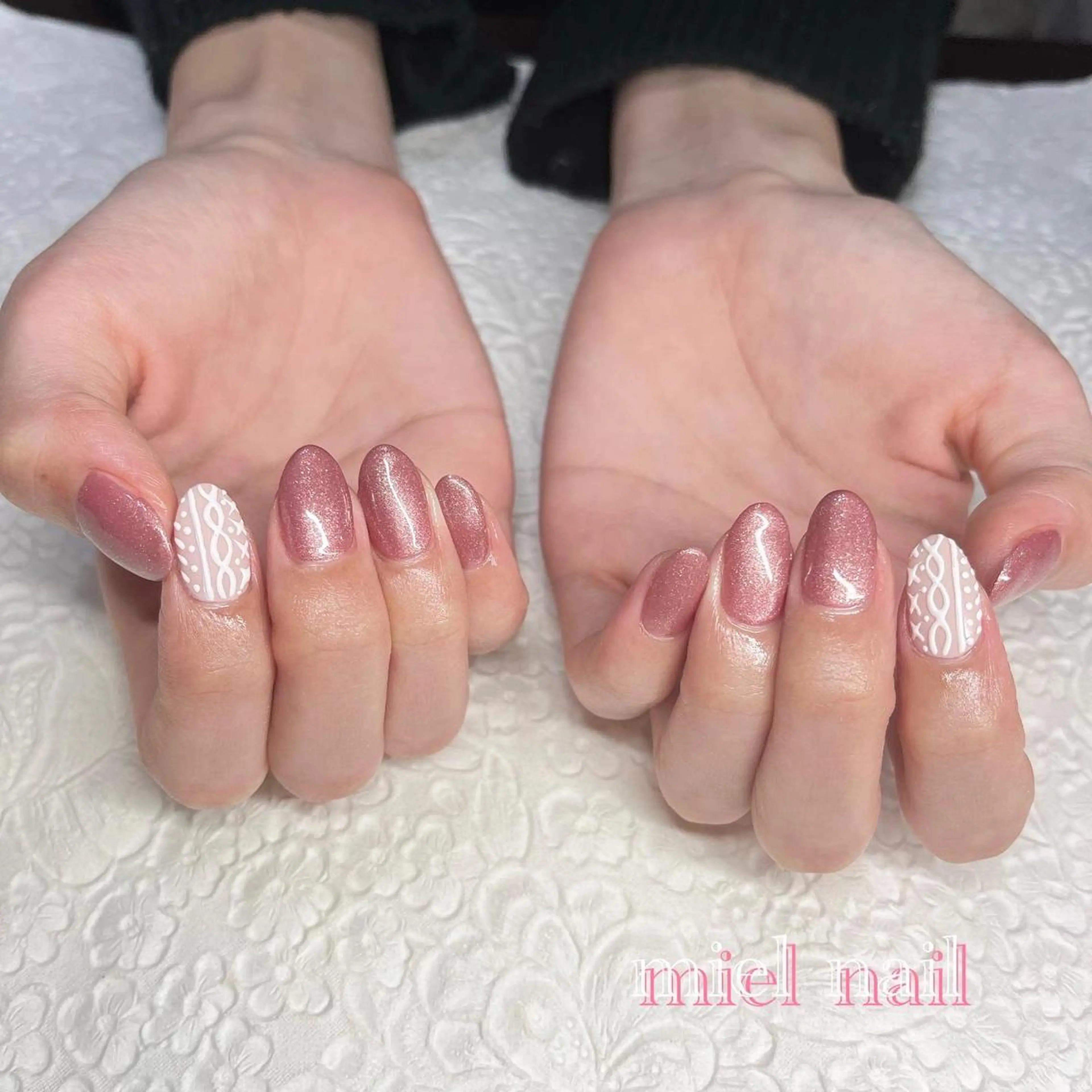 ネイル キラキラネイル ピンク 冬ネイル miel nailのネイルデザイン