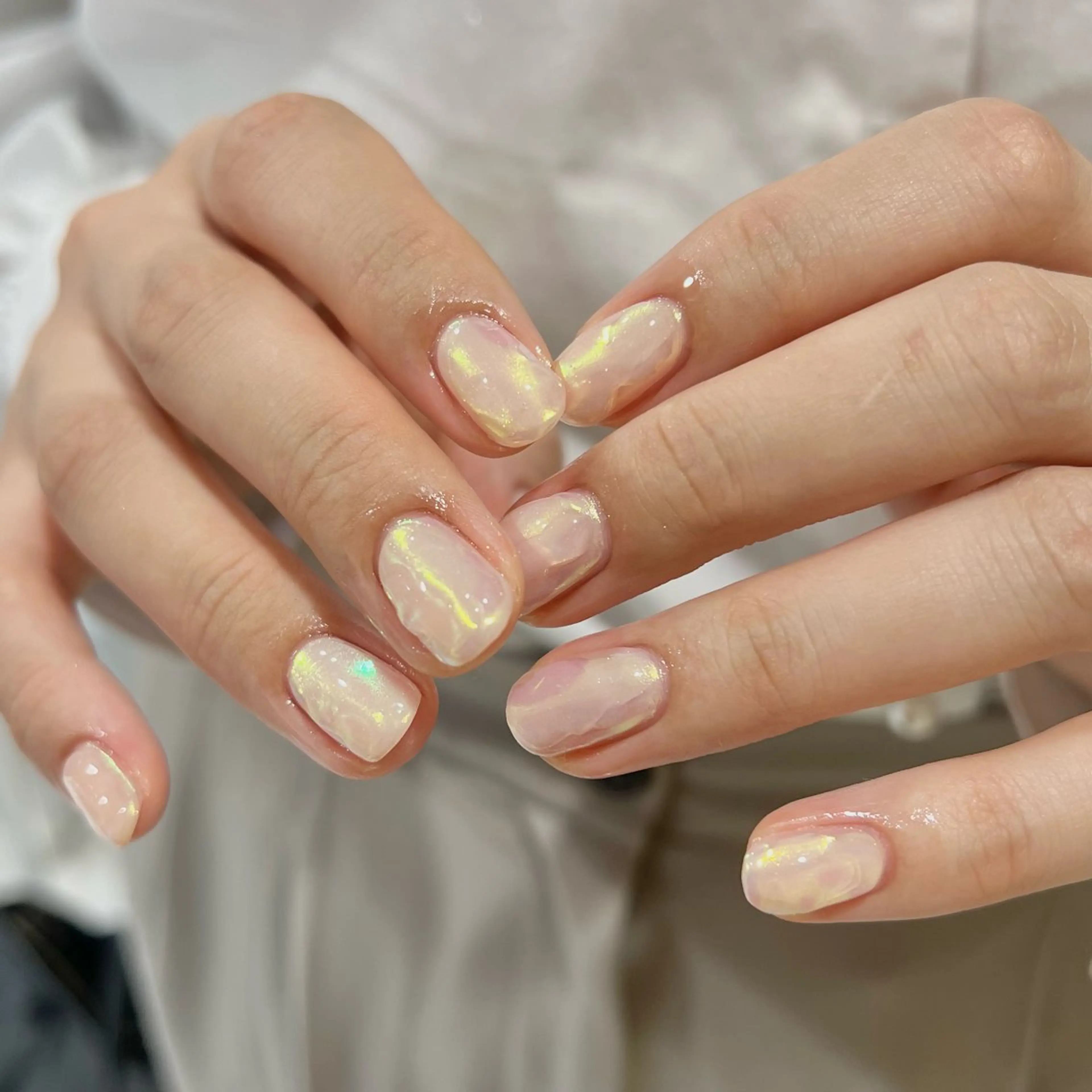 ネイル アートネイル オーロラネイル クリアネイル ぷっくりネイル ハンドネイル 🎀チーク/ちゅるん 🫧chisa🎀のネイルデザイン