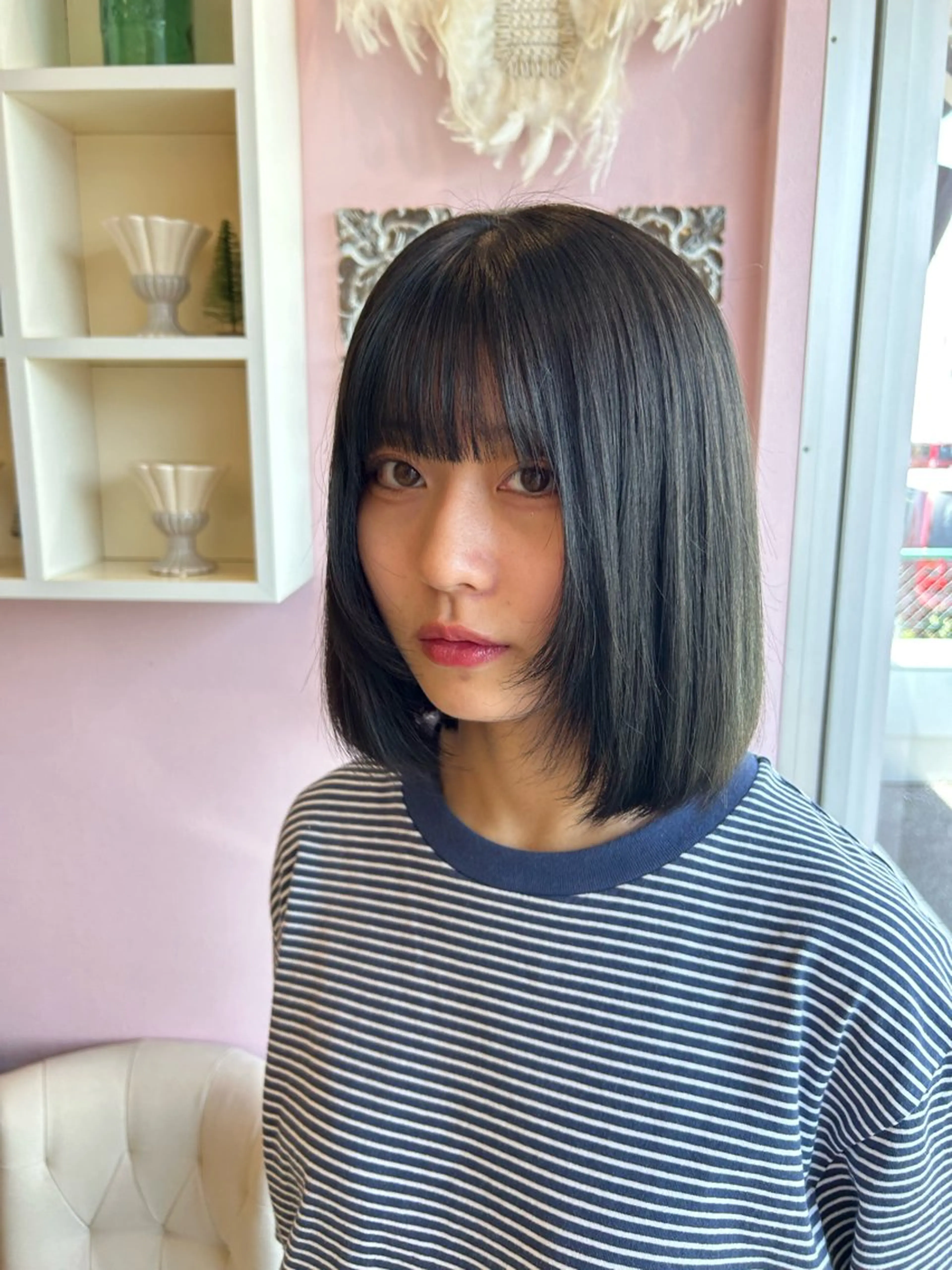 ミディアム カラー カット ヘアカラー トリートメント ベージュカラー⌇﻿ くびれヘア.𐙚心音のヘアスタイル