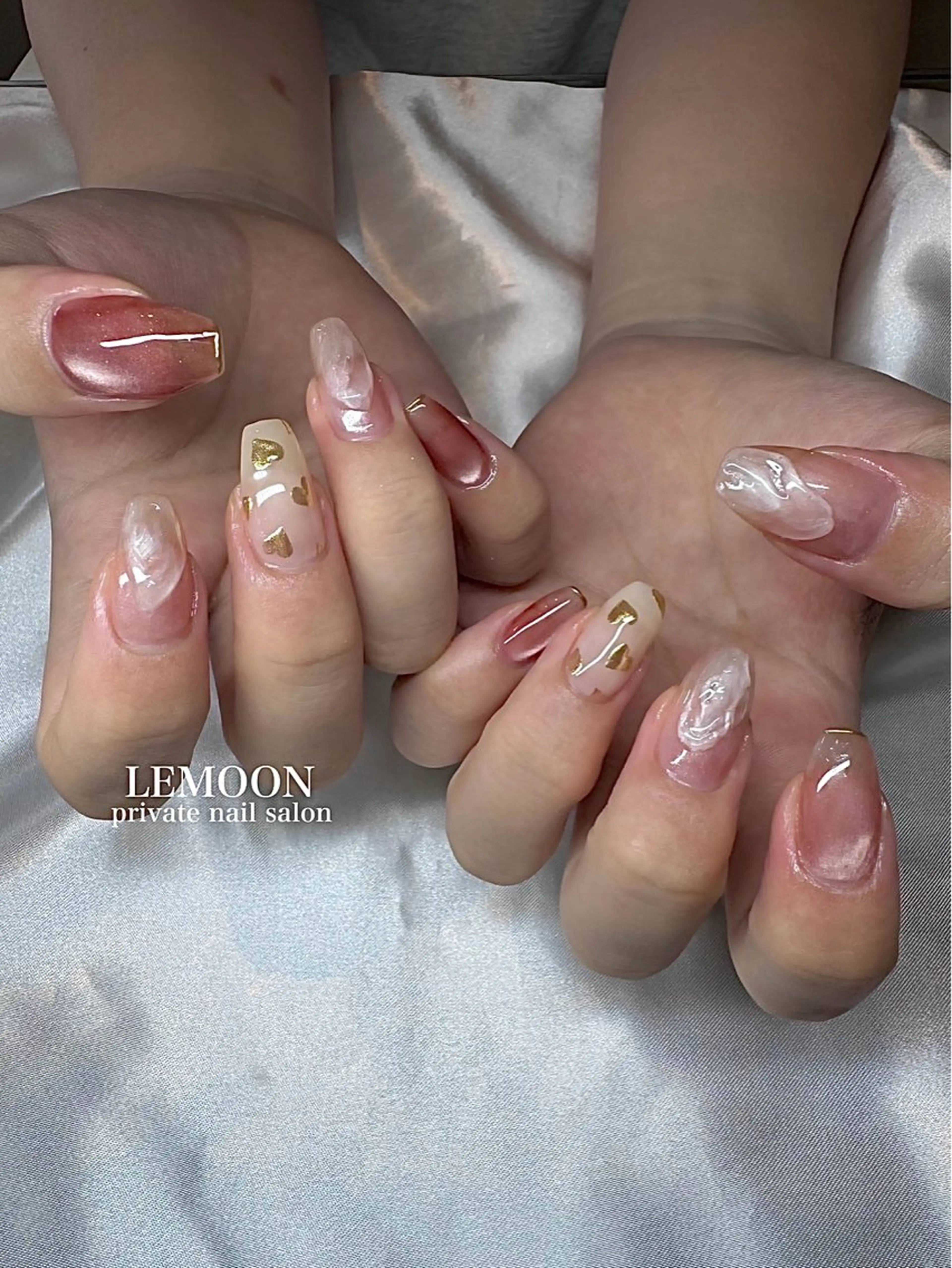ネイル アートネイル ハート ミラーネイル ニュアンスネイル ハンドネイル private nail salon　LEMOON所属・nail salon LEMOONのネイルデザイン