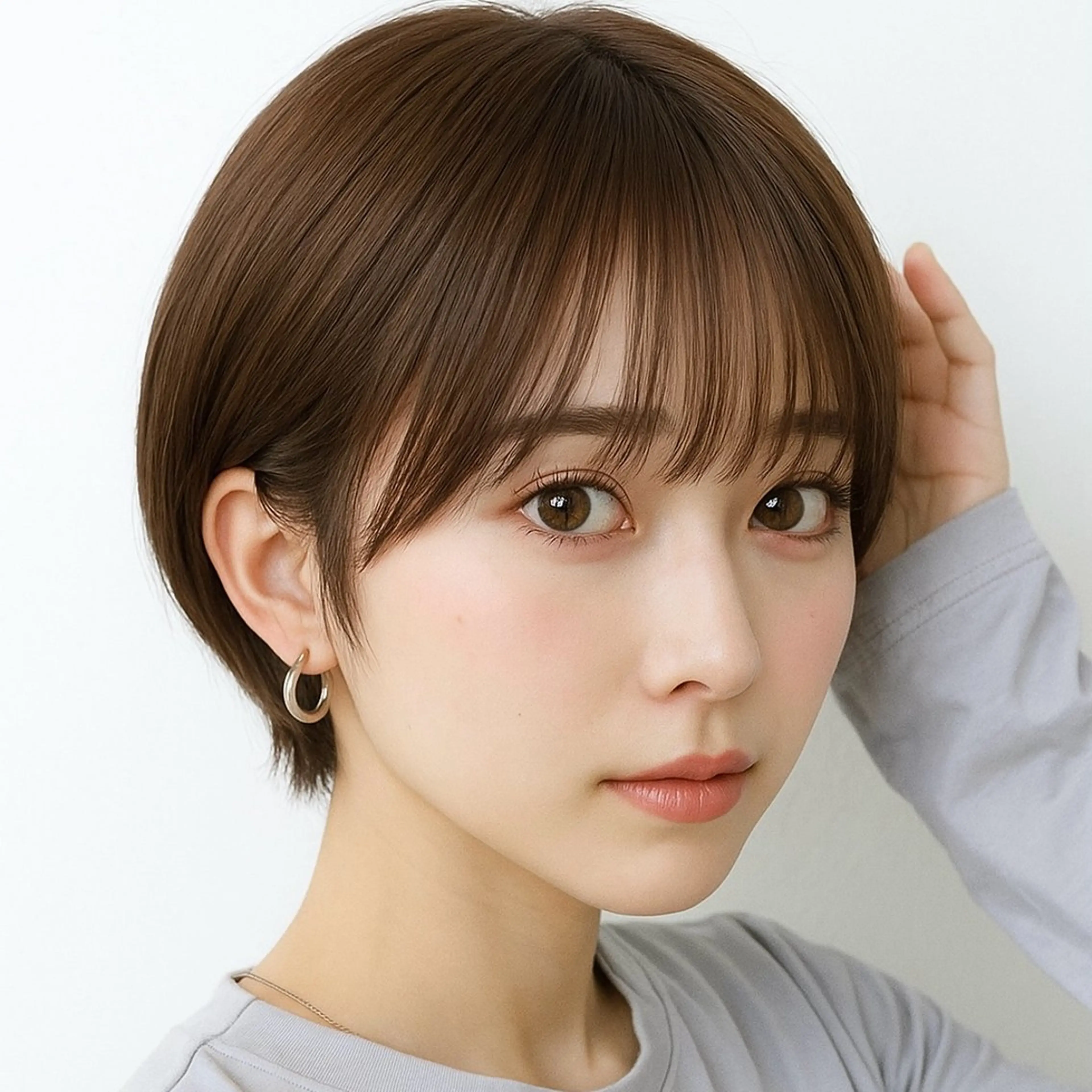 ショート カラー 切りっぱなしボブ 前下がりボブ ショートボブ 丸みショート 透明感カラー カット ヘアカラー トリートメント Gain池下 KAKKYのヘアスタイル