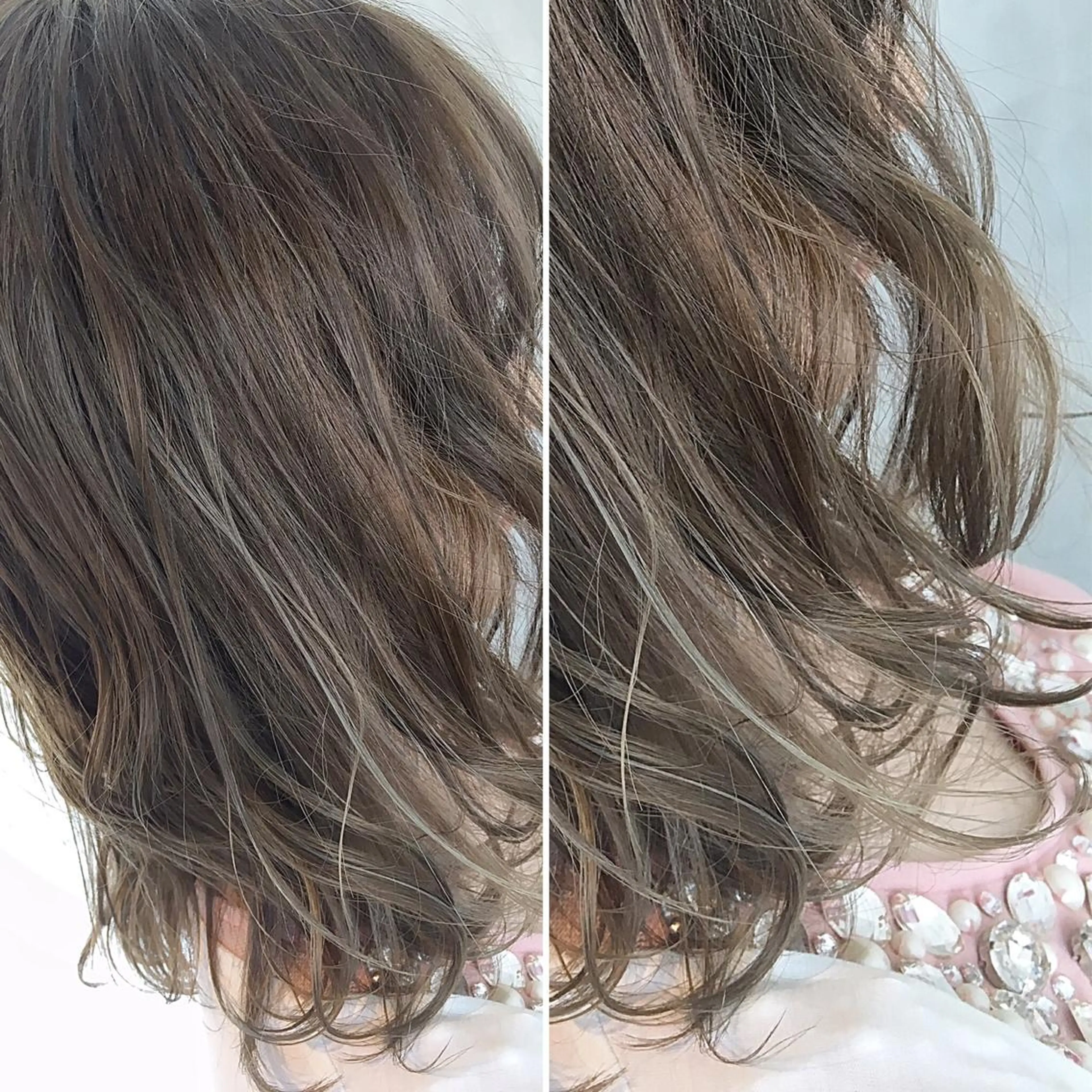 ミディアム カラー グレージュ ハイライトカラー ハイライト ワタイショウタ 髪質改善✨眉毛サロンのヘアスタイル