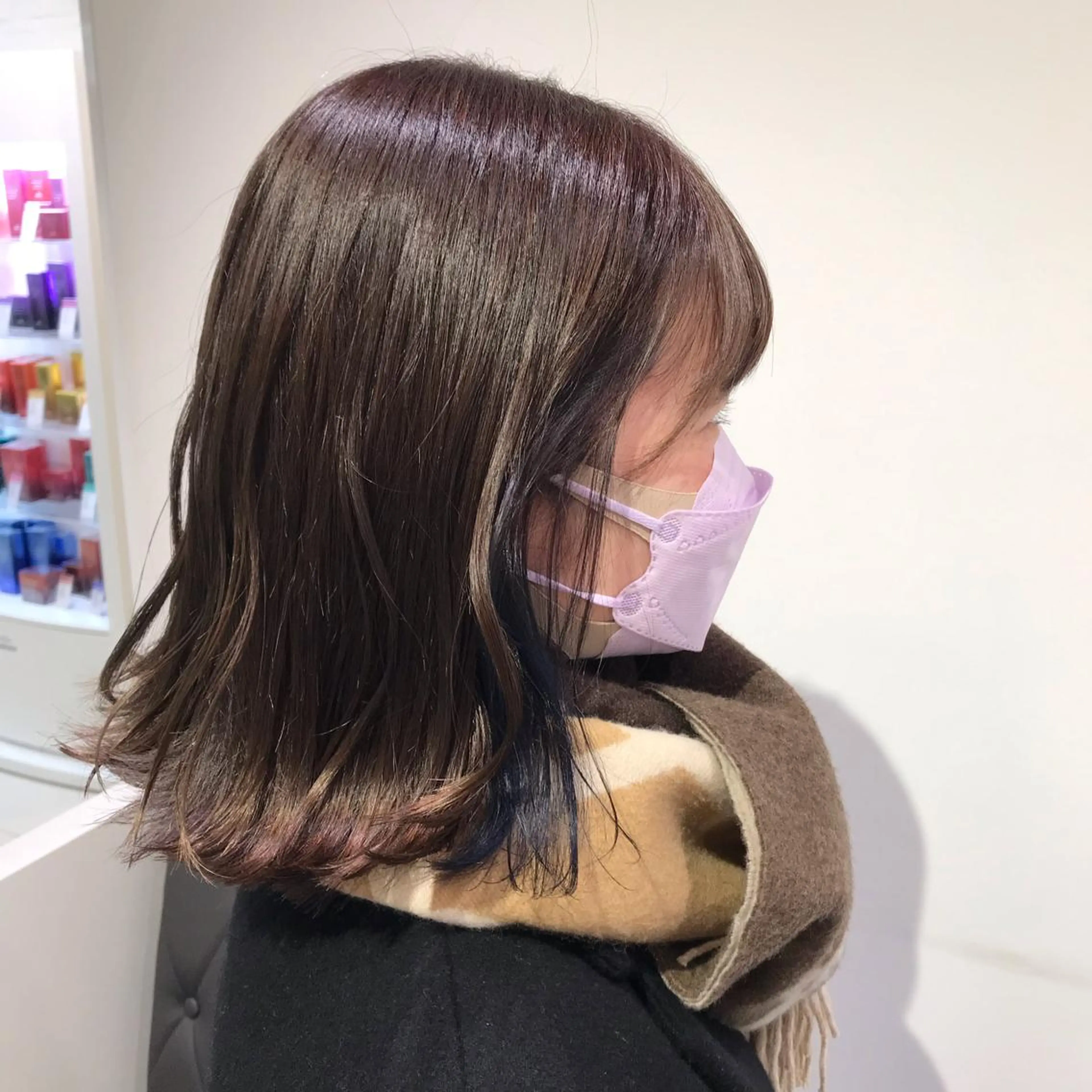 ミディアム カラー ブルーカラー ブルージュ イヤリングカラー グレージュ ラベンダーカラー ヘアカラー トリートメント 暖色カラー🌹 中山由梨のヘアスタイル