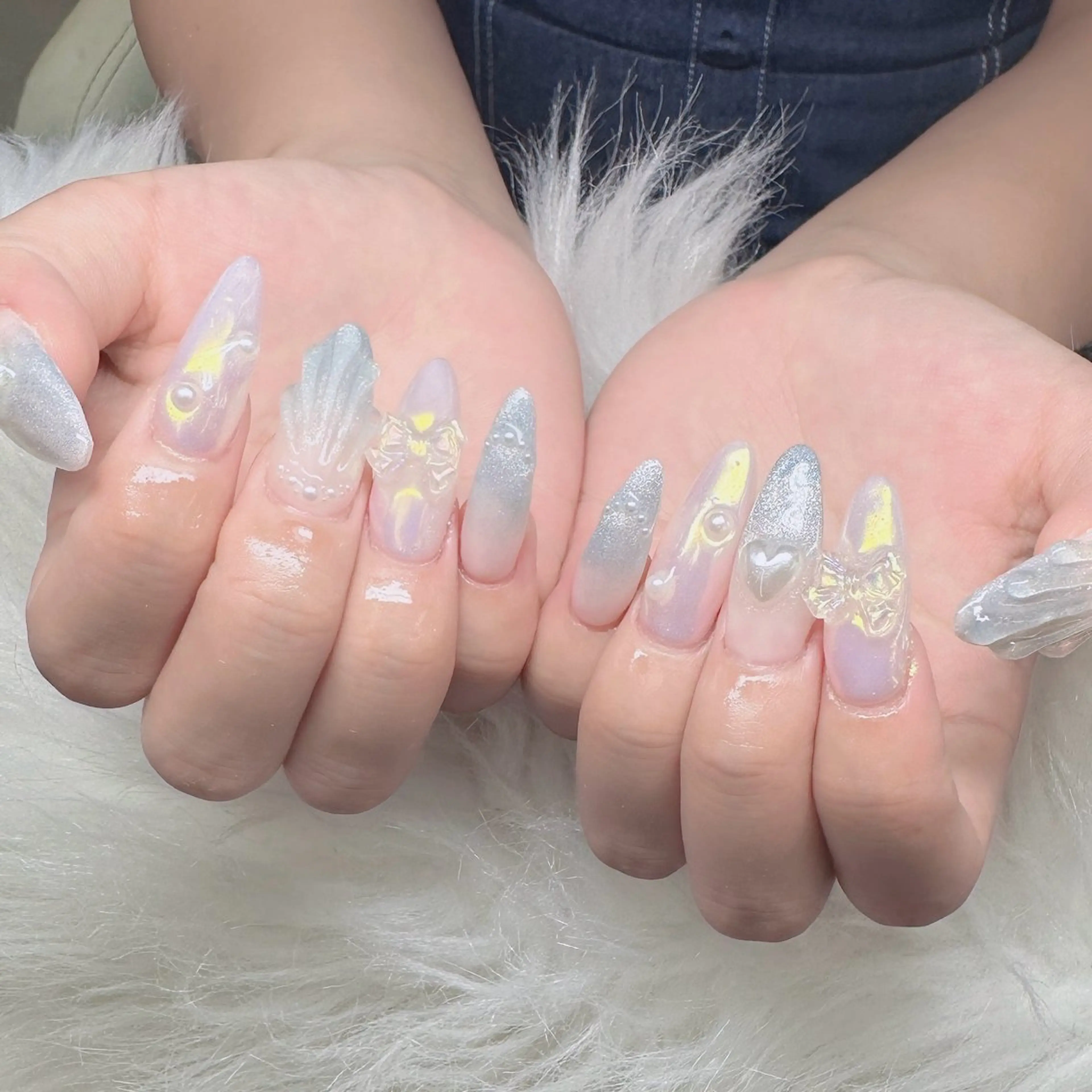 ネイル ロングネイル マグネットネイル リボン 夏ネイル スーパーロングネイル ハンドネイル Hani Nail XUKAのネイルデザイン