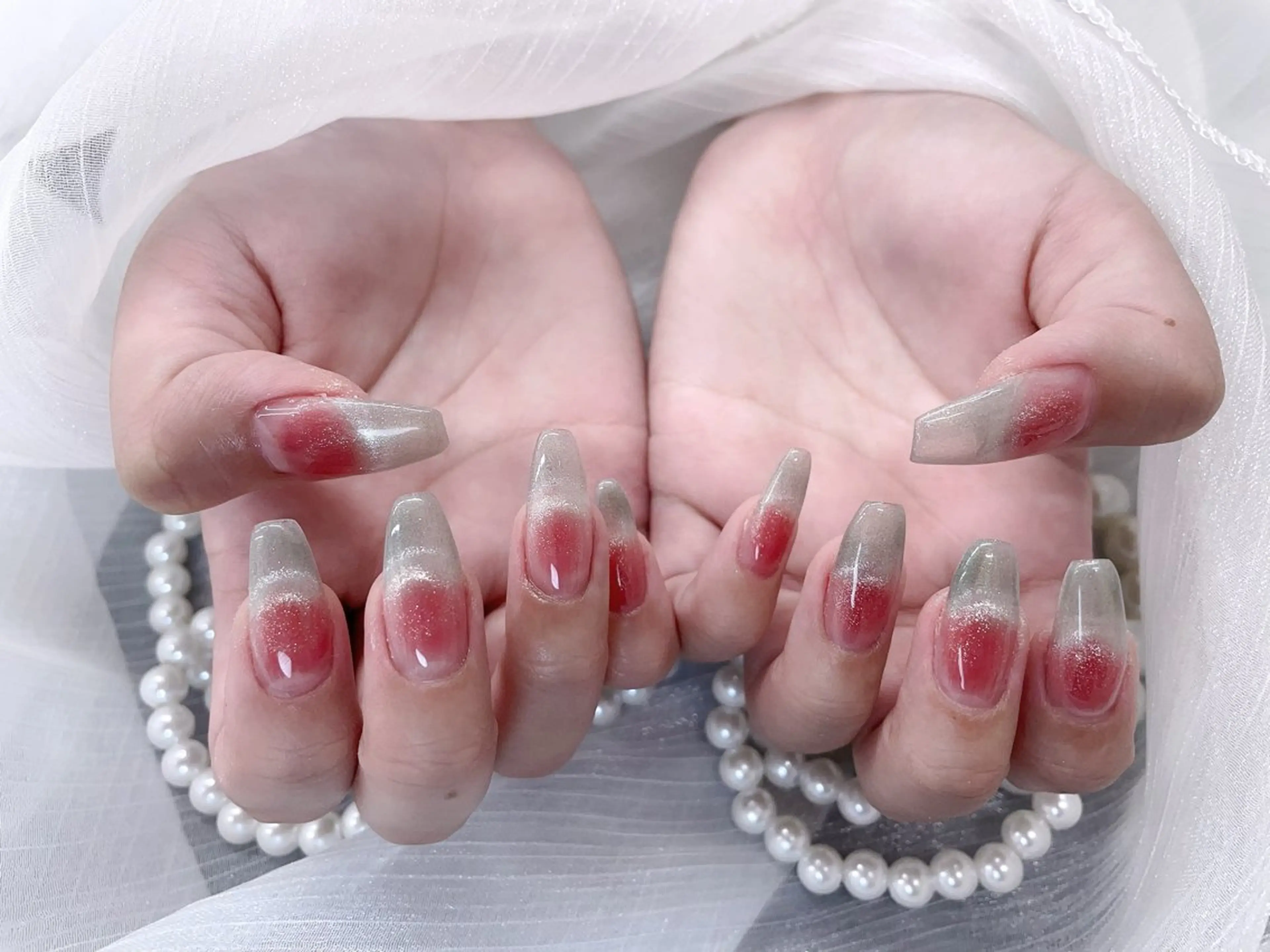 ネイル フレンチネイル マグネットネイル マグネットフレンチ ハンドネイル 🩵Minmin nail salonのネイルデザイン