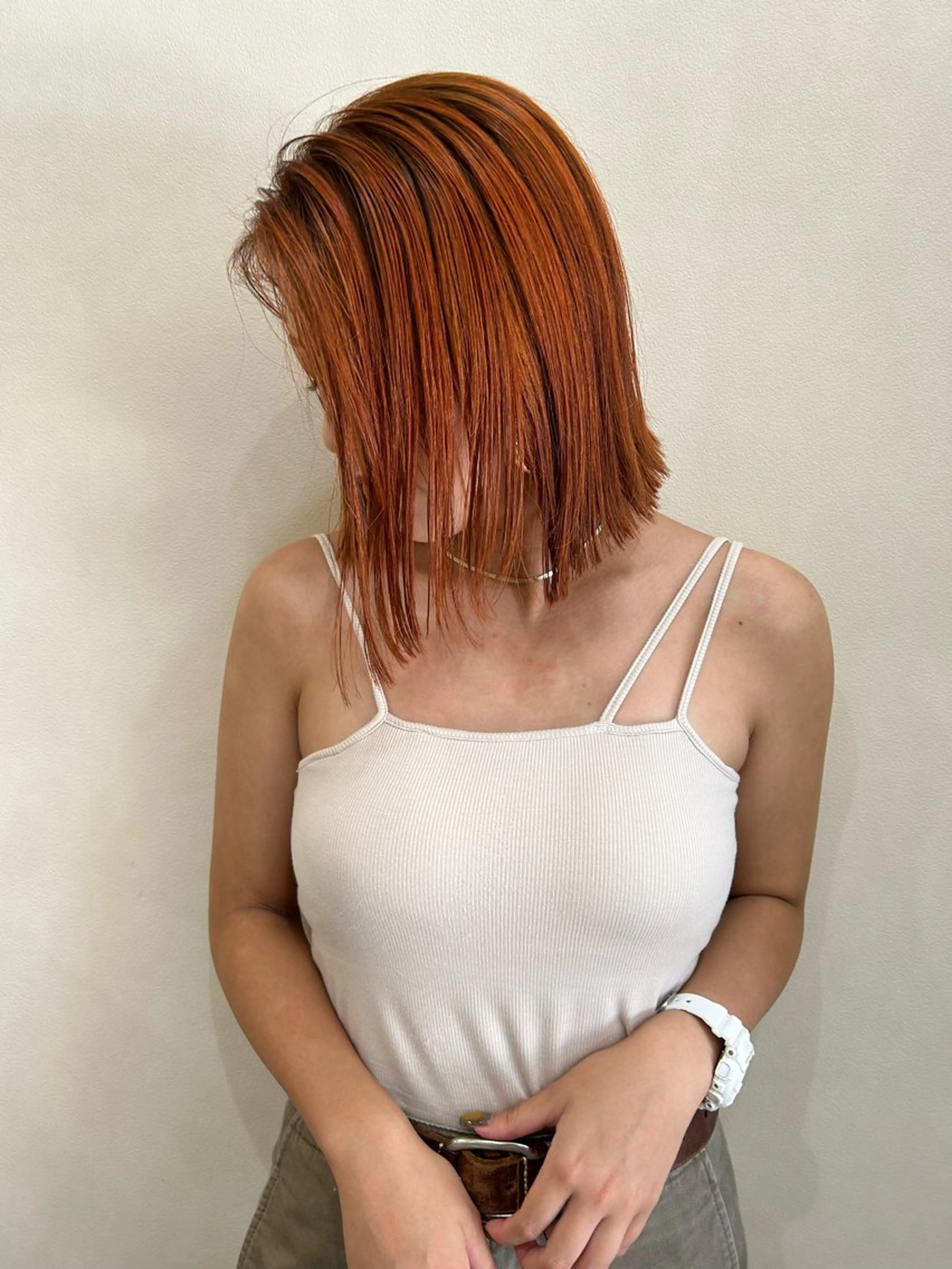 ミディアム カラー オレンジ ボブ/透明感カラー 🧸YUI❤️のヘアスタイル