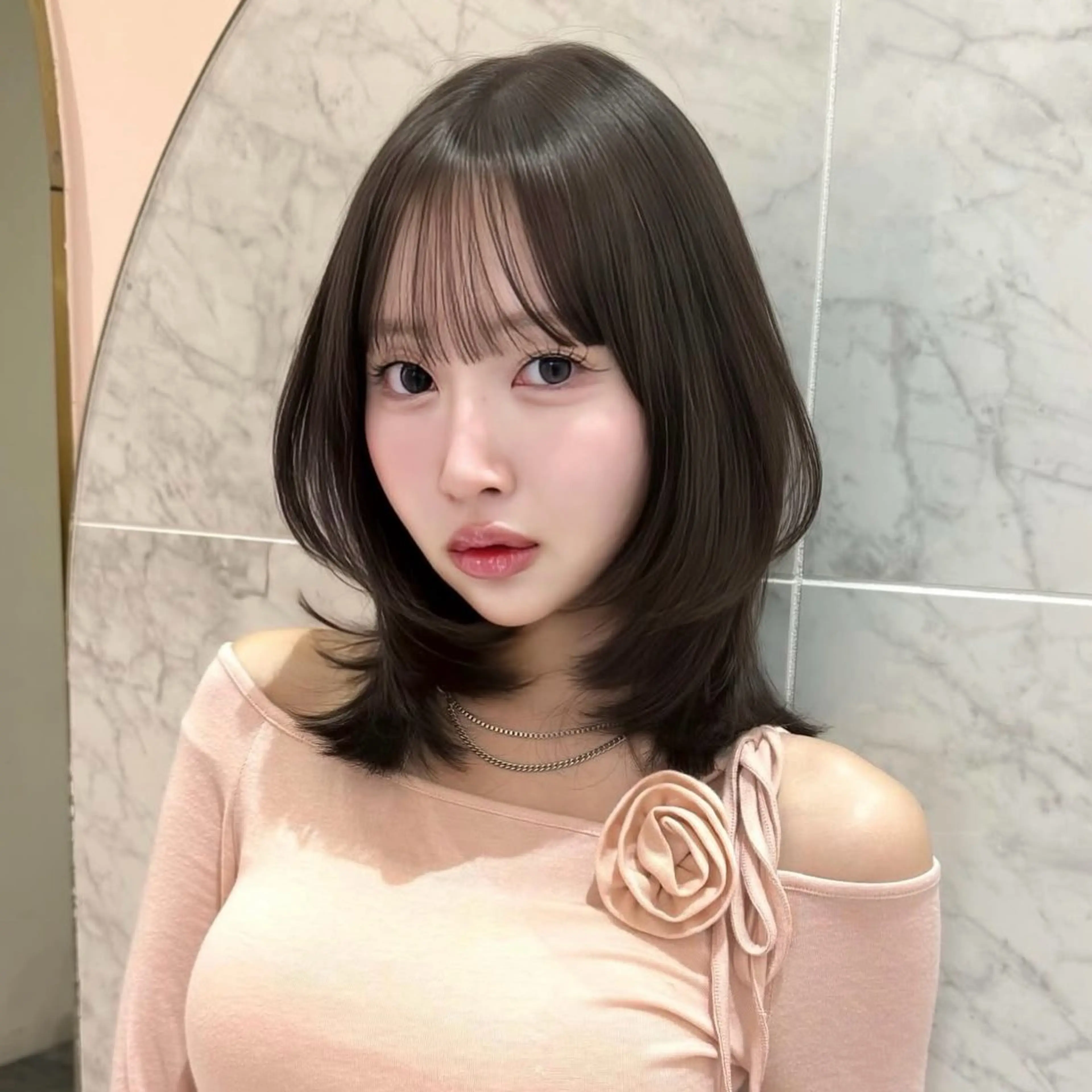 ミディアム カラー アッシュ アッシュグレー ブリーチ ケアカラー レイヤーカット カット ヘアカラー トリートメント モテ韓国ヘア/ レイヤー🤍RIKAのヘアスタイル