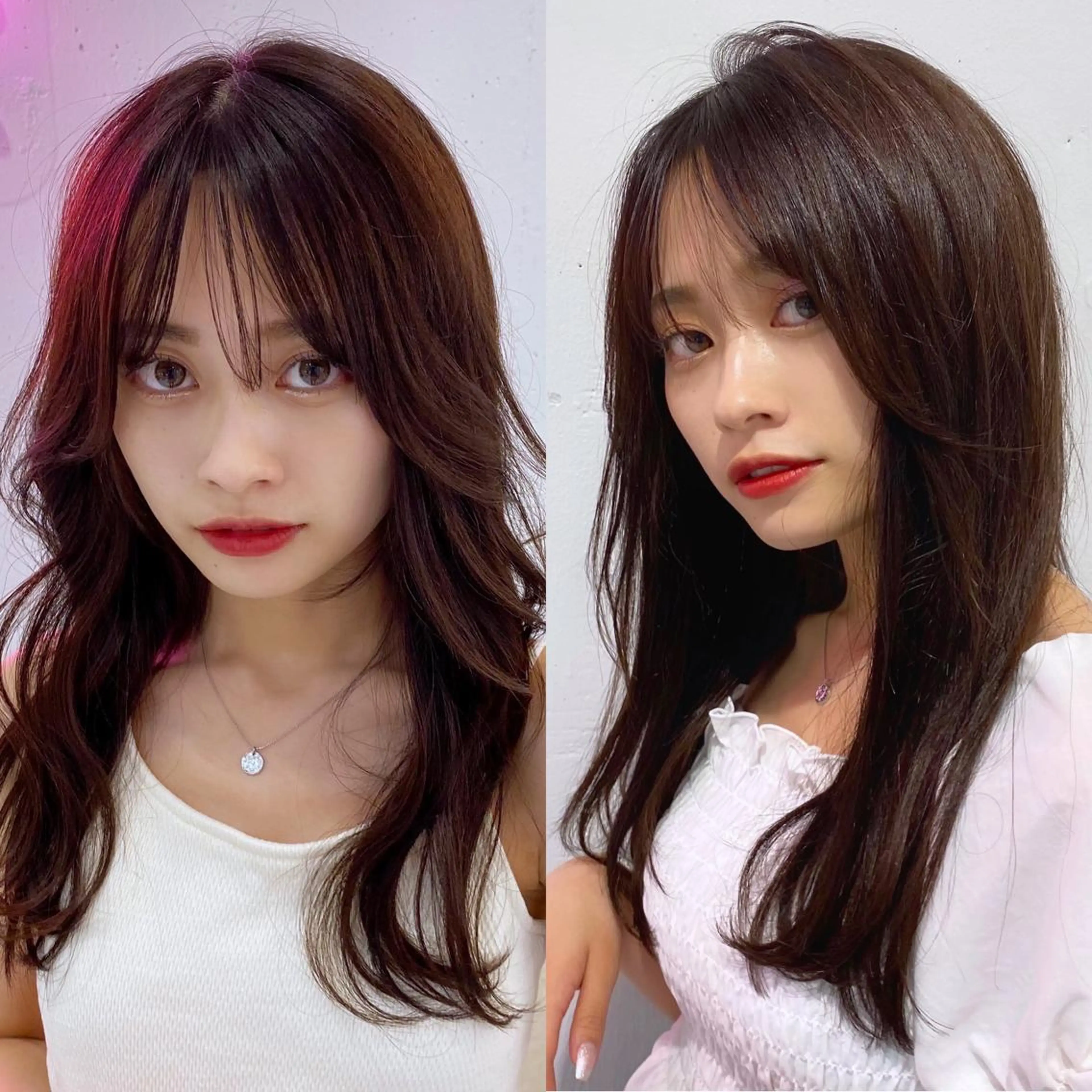 ロング カラー くびれヘア 天使の羽バング・フェザーバング 髪質改善 韓国風ヘア くびれレイヤー ヘアカラー トリートメント 新宿/韓国風レイヤー 髪質改善/渋谷直樹のヘアスタイル