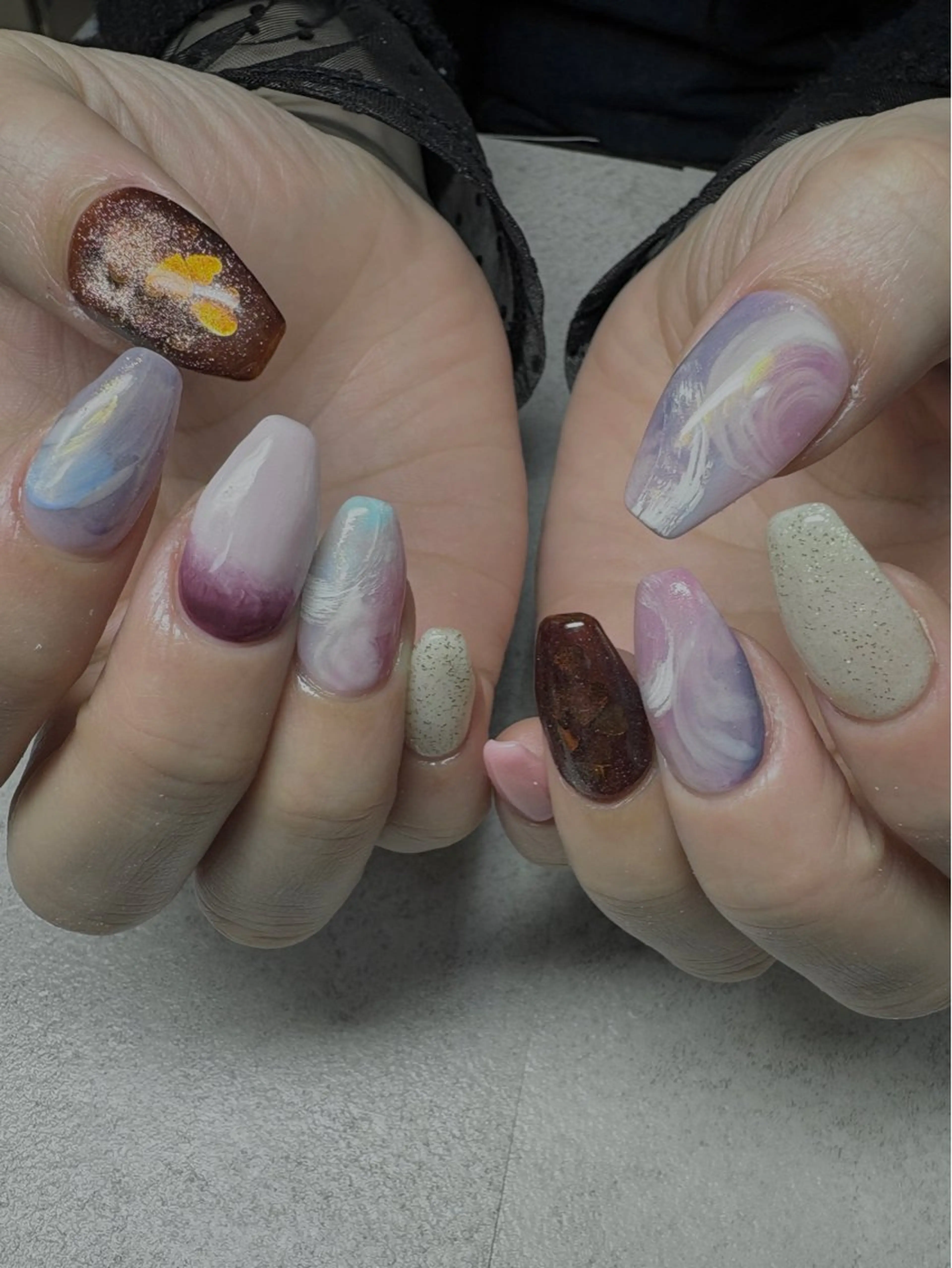 ネイル オーロラネイル グラデーション ハート キラキラネイル ロングネイル ハンドネイル acs.n所属・ネイル，耳つぼ 風間すみれのその他イメージ