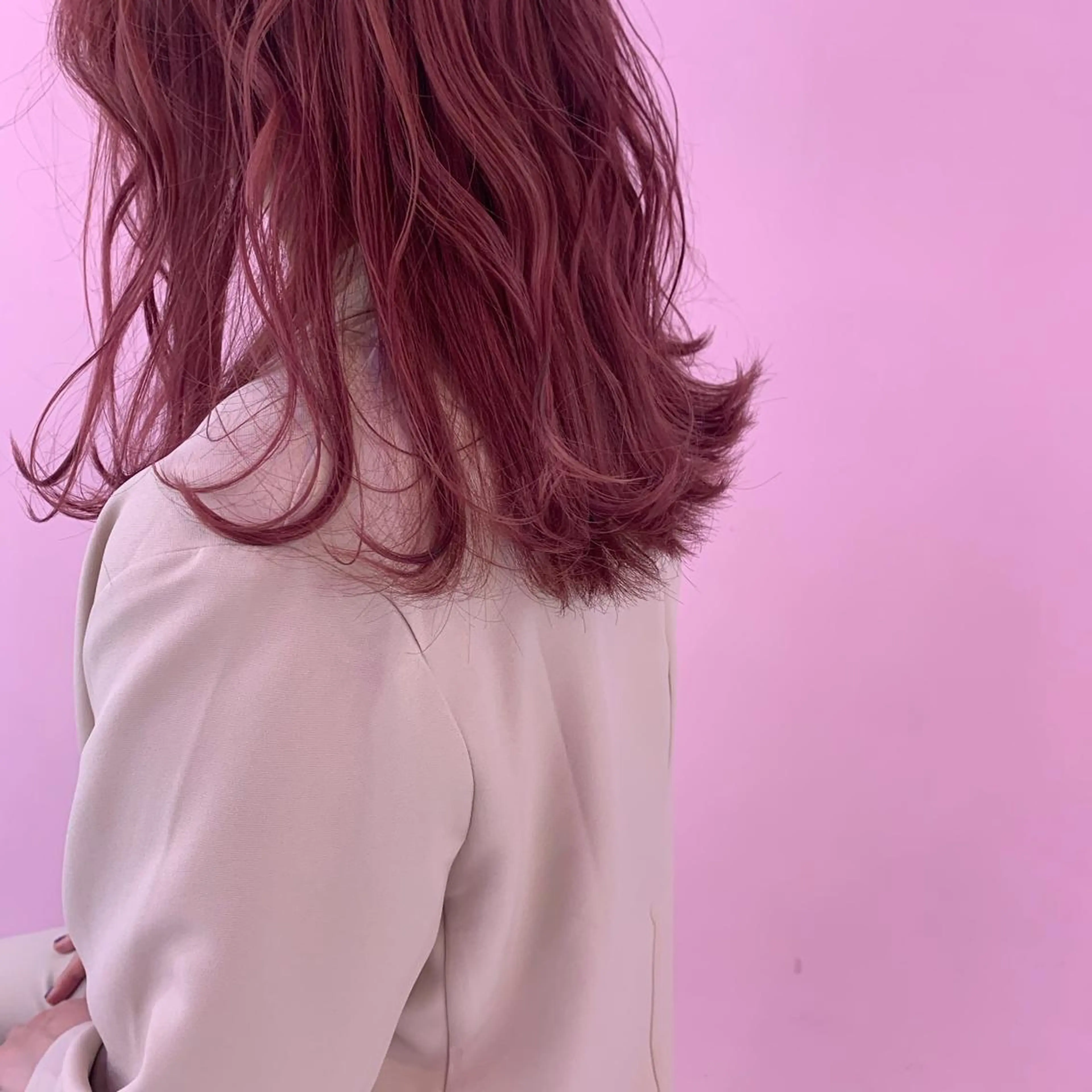 セミロング カラー ヘアアレンジ ピンクカラー パープルカラー 韓国風ヘア 心斎橋/ブリーチ minamiのヘアスタイル