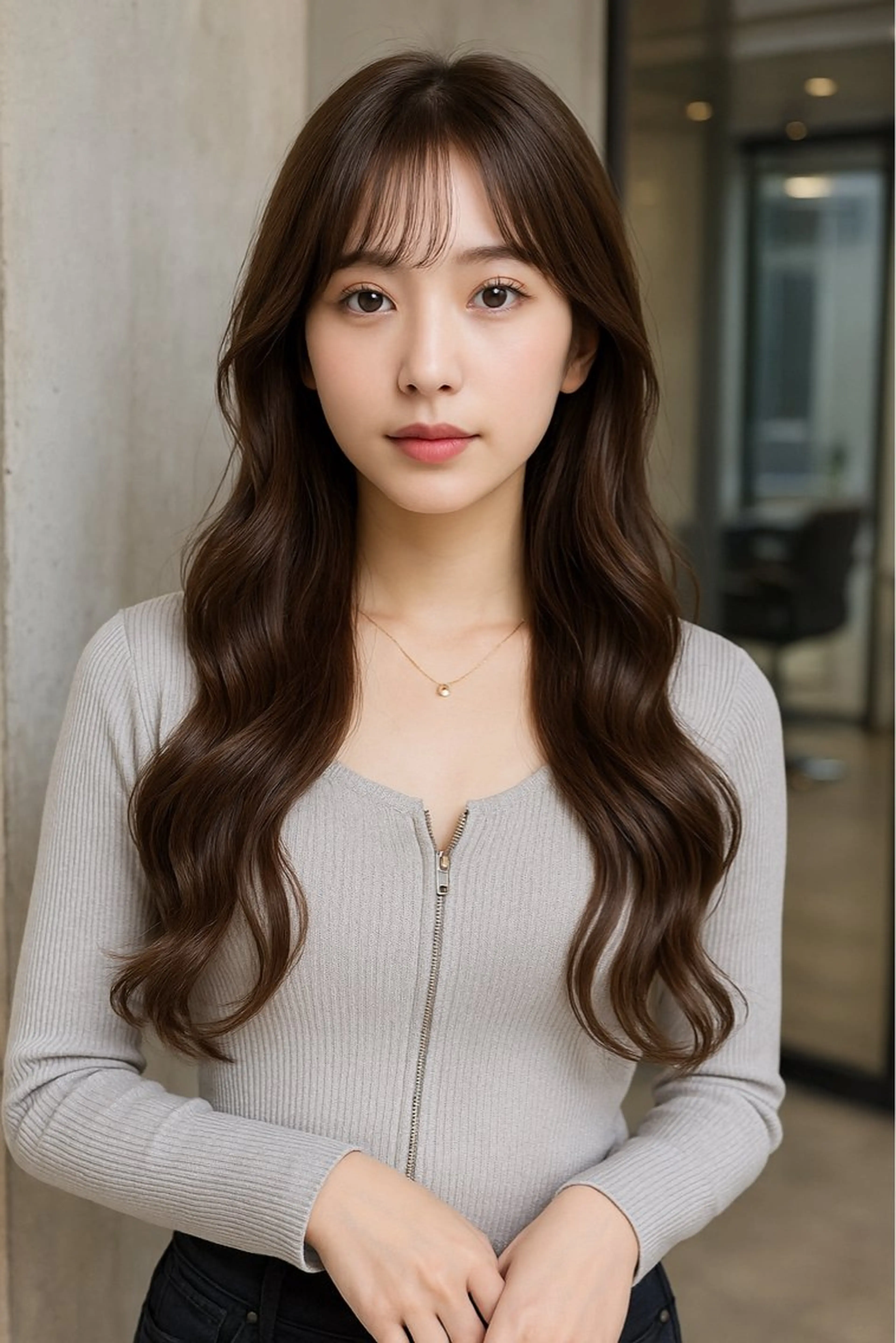 ロング カラー パーマ ヘアアレンジ メンズ キッズ カット ヘアカラー トリートメント 🦋透明感グレージュ /韓国レイヤー🦋のヘアスタイル