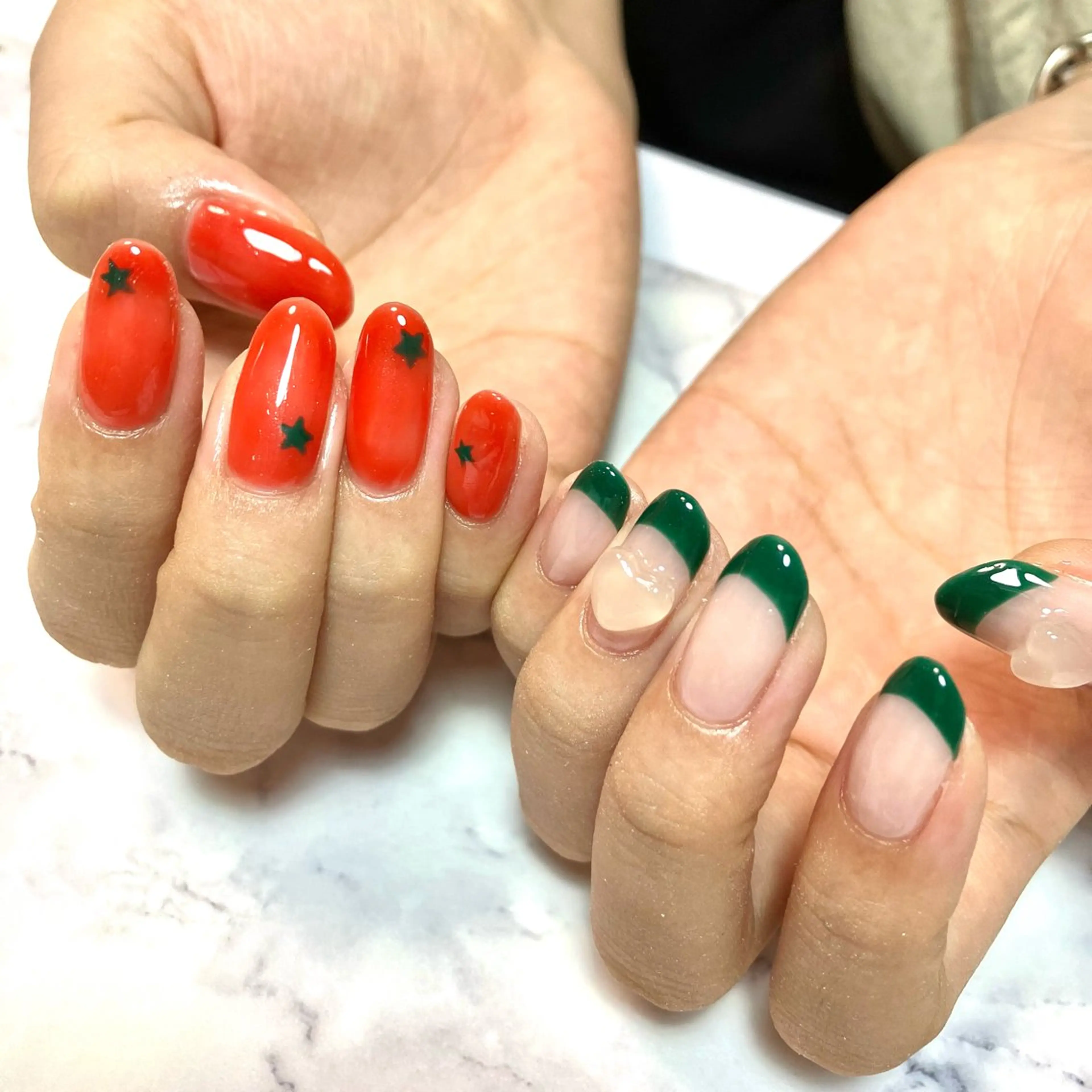 ネイル フレンチネイル 韓国ネイル 赤色 ハンドネイル salon Mのネイルデザイン
