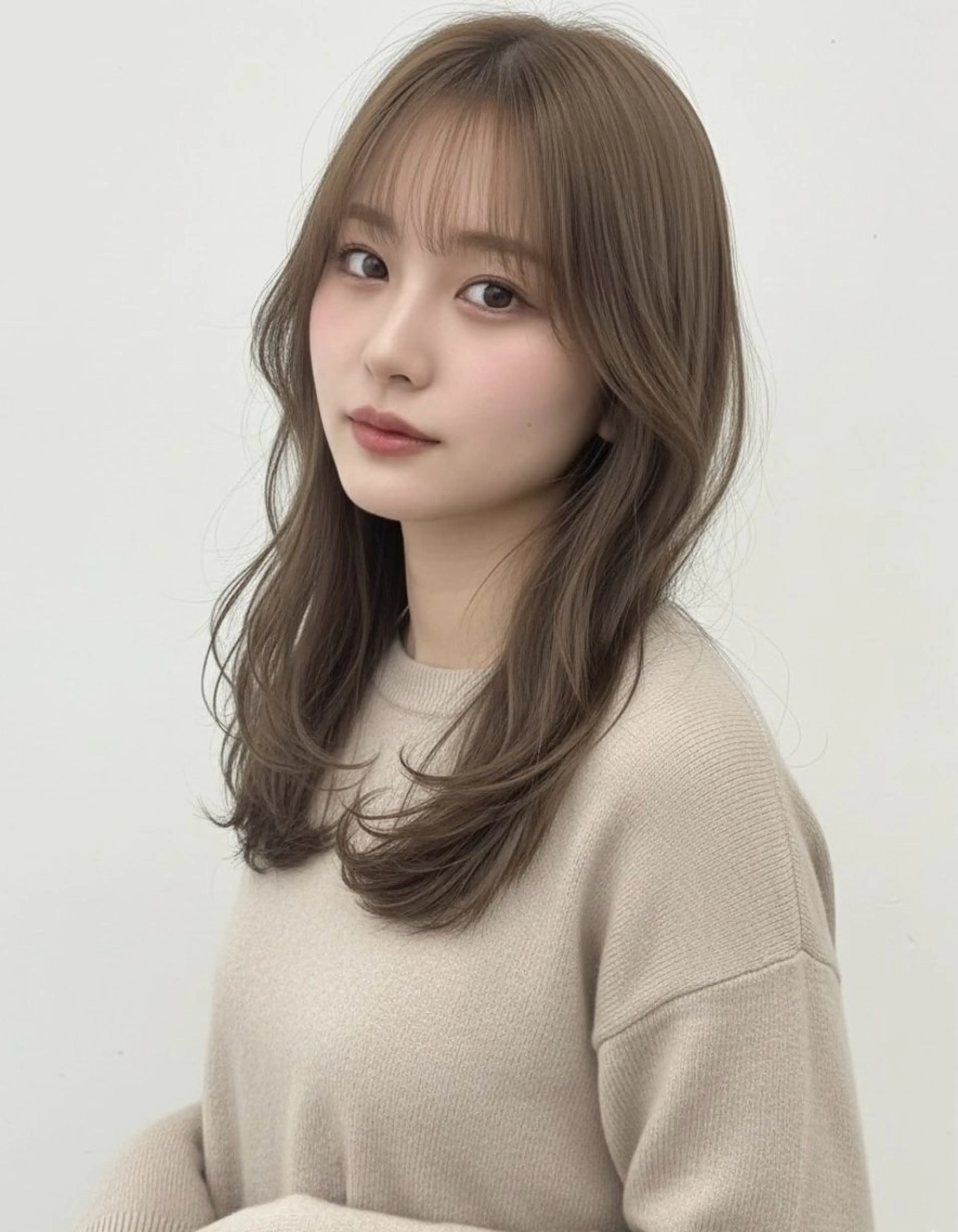 ロング カラー ベージュカラー ブリーチ ケアカラー 透明感カラー グレージュ カット ヘアカラー トリートメント ブリーチなし韓国ヘア レイヤー縮毛🤍渡邉のヘアスタイル