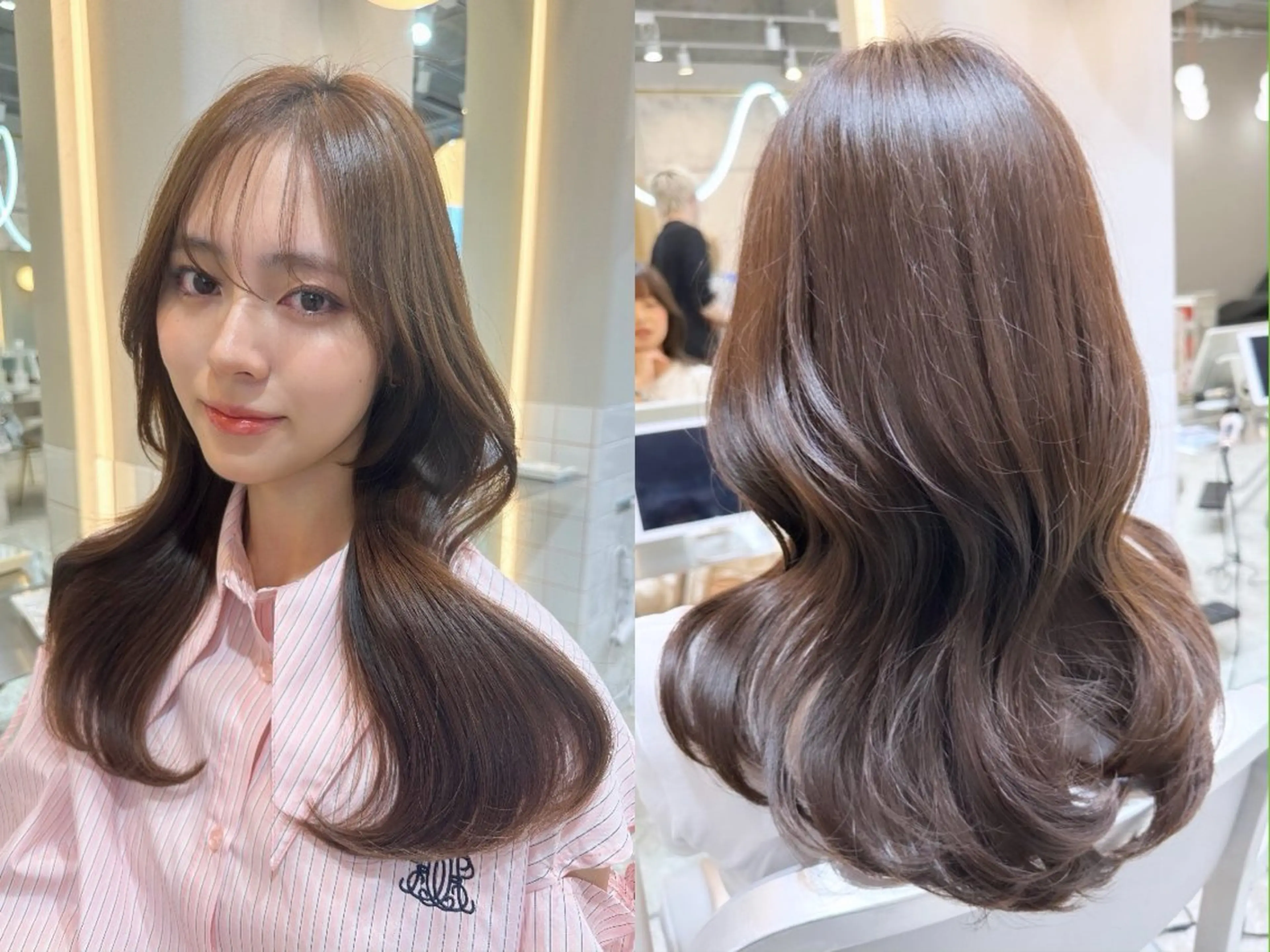 セミロング カット ヘアカラー トリートメント ヘッドスパ ヘアセット 韓国レイヤー/透明感 カラー/髪質改善角所のヘアスタイル