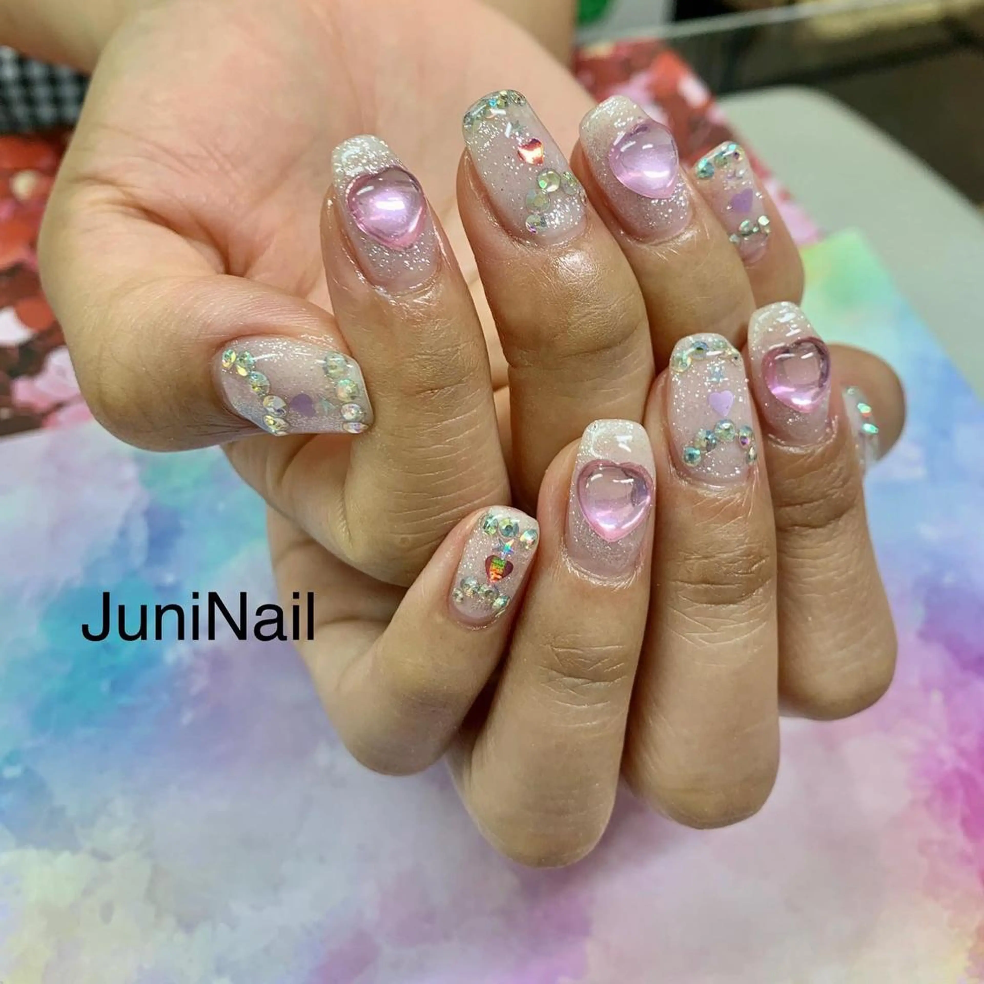 ネイル オーロラネイル クリアネイル フラッシュネイル フレンチネイル 氷ネイル・うるうるネイル ハンドネイル JuniNail韓国 ネイリストsuのネイルデザイン