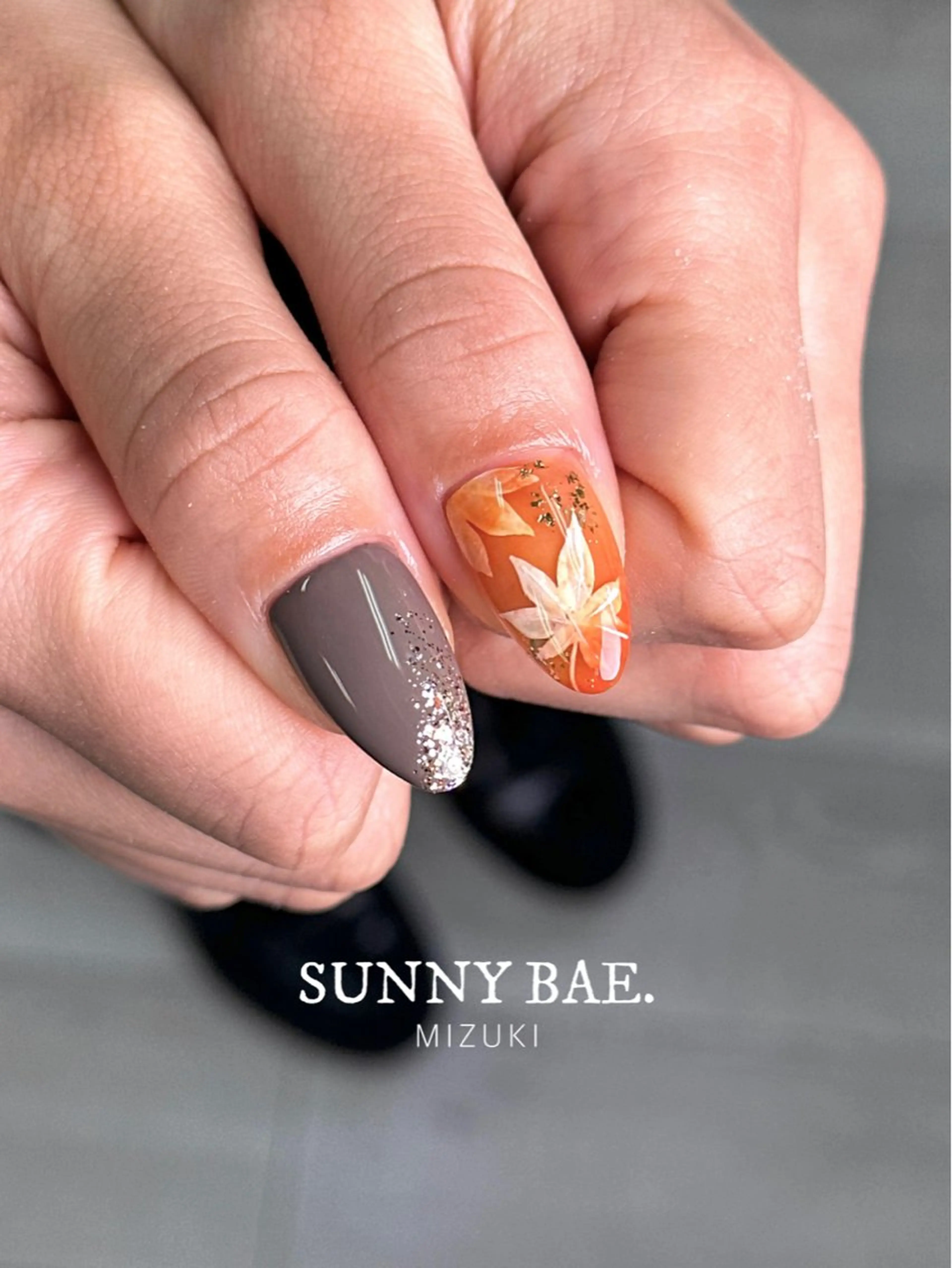 ネイル べっ甲ネイル オレンジ ハンドネイル SUNNY BAE. 🌼MIZUKIのネイルデザイン