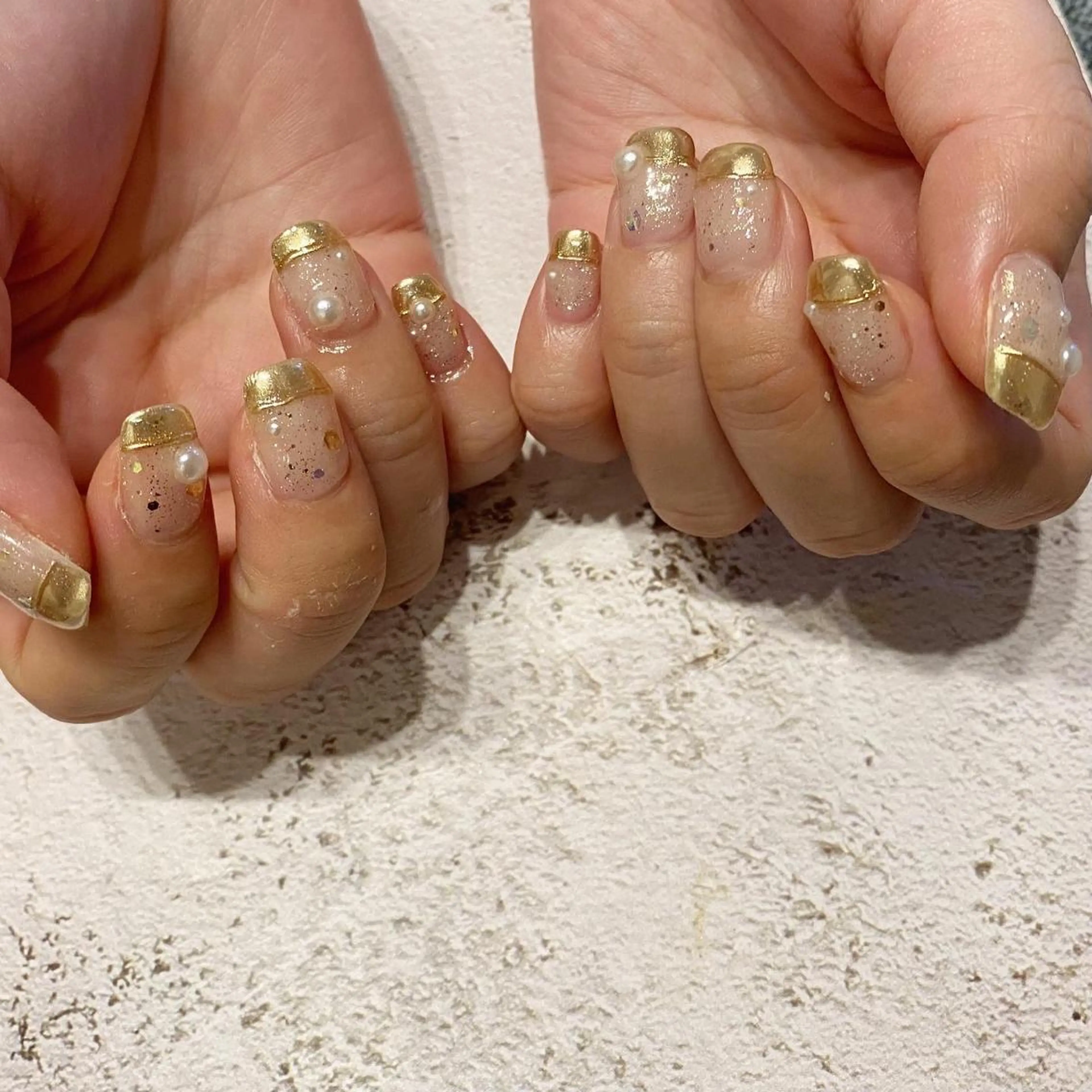 ネイル フレンチネイル 韓国ネイル ミラーネイル スクエアネイル ワンホンネイル ハンドネイル mermooi nailのネイルデザイン