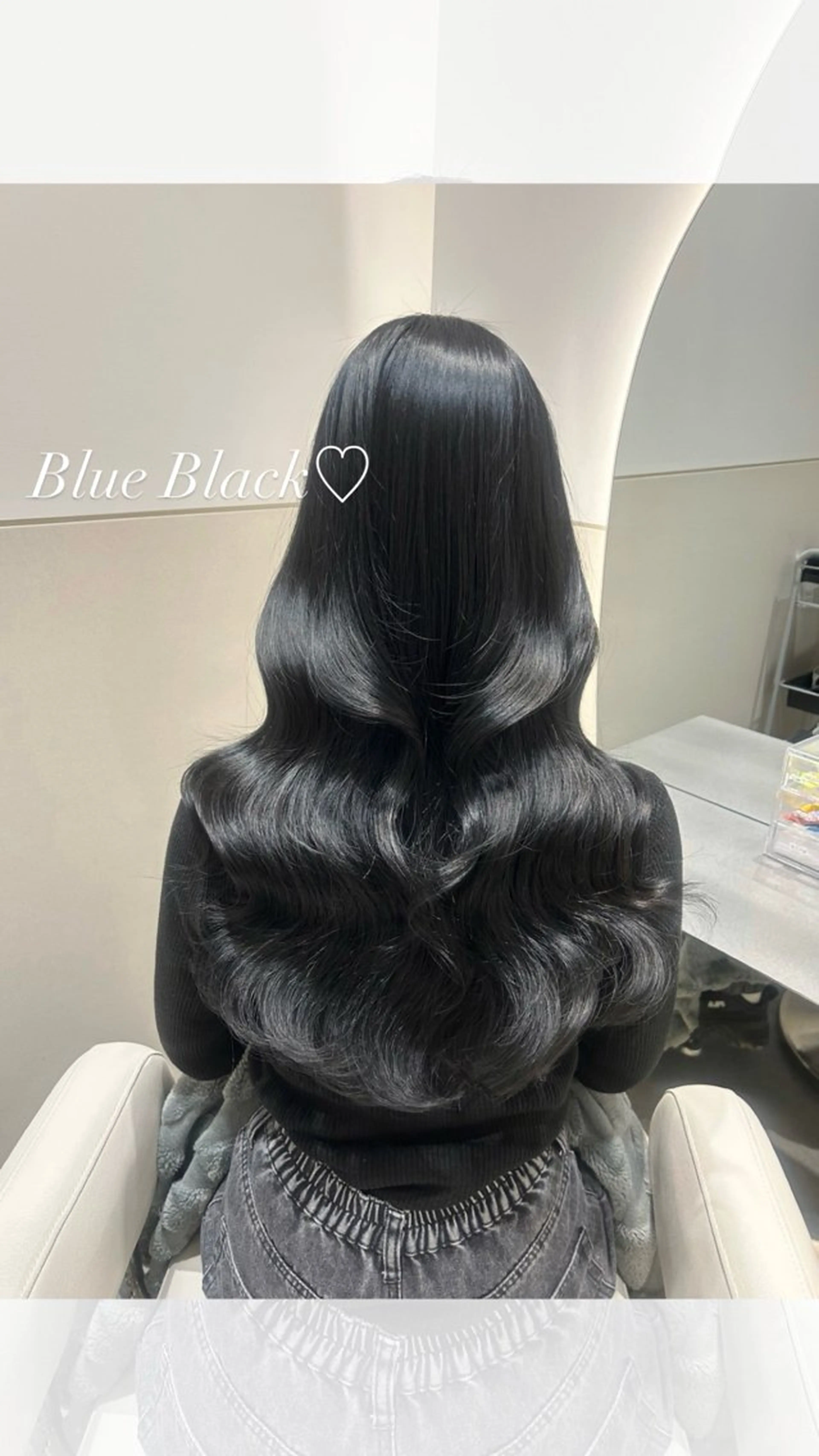 ロング カラー 黒髪 ブルーカラー ブルーブラック 🩷韓国ヘア/ヨシン モリ🩷Maikaのヘアスタイル