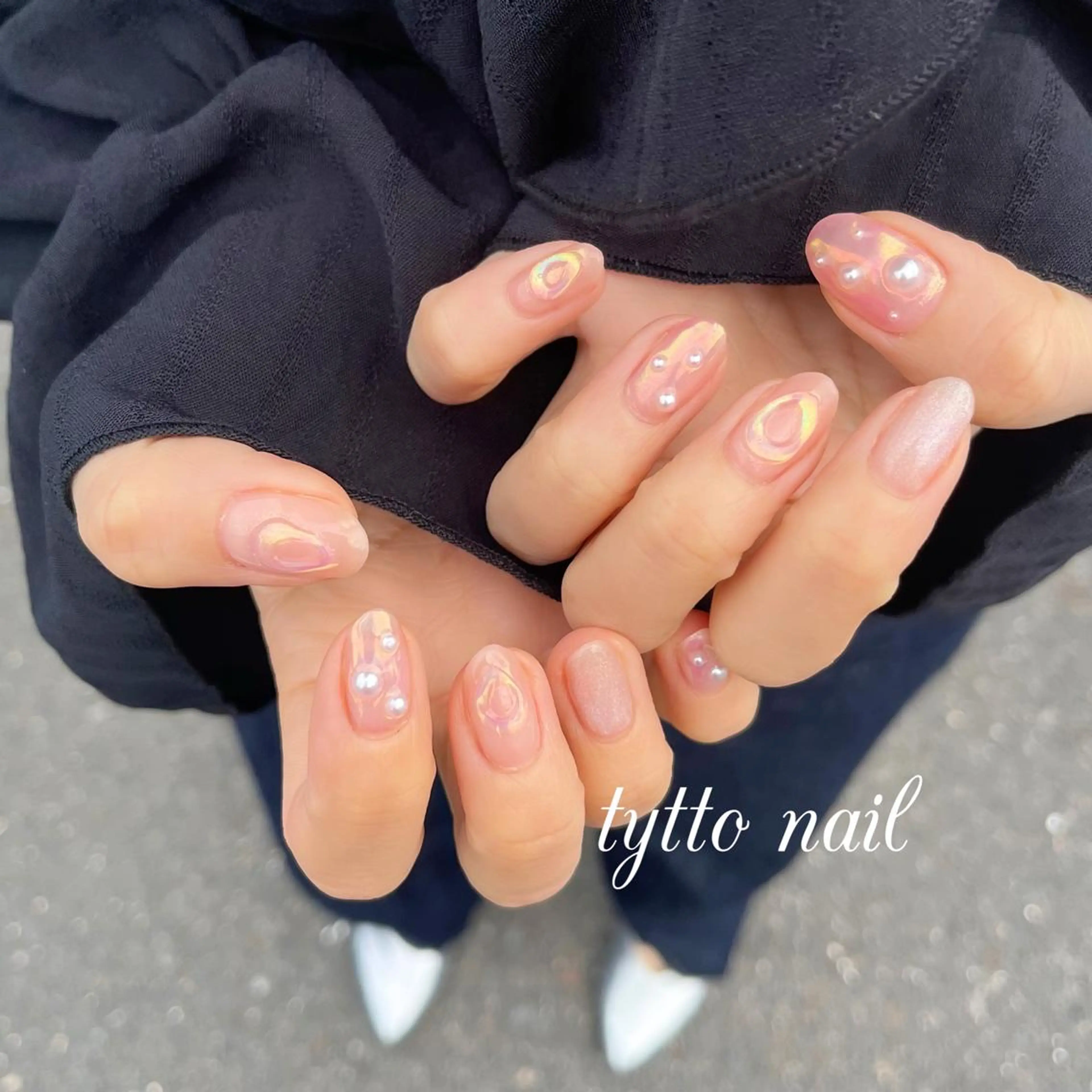 ネイル オーロラネイル 氷ネイル・うるうるネイル キラキラネイル ミラーネイル ピンク ハンドネイル tytto nail ❤︎‪‪eri‪‪のネイルデザイン
