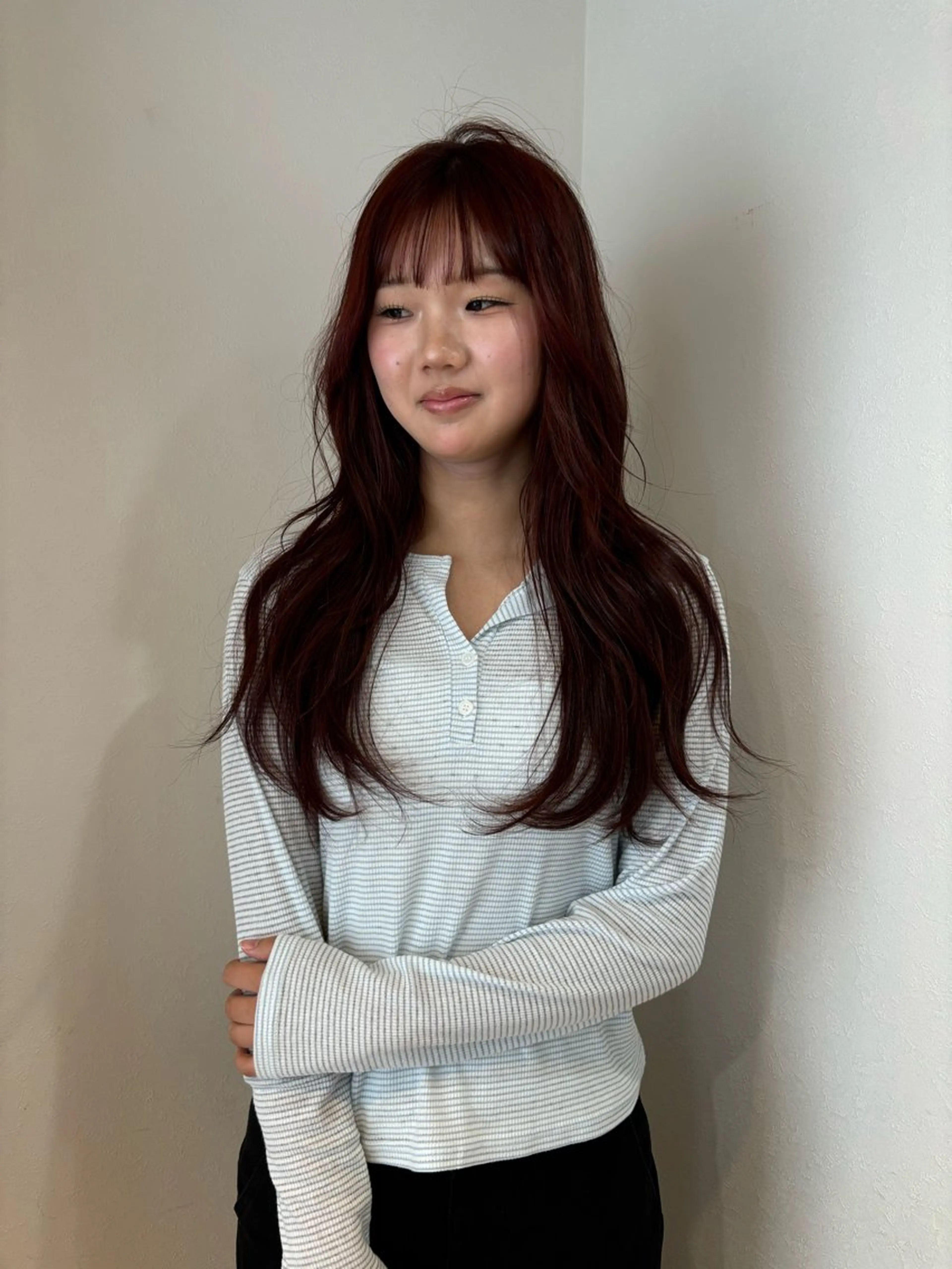 ロング カラー ブリーチ ブリーチなしカラー レッドカラー ハイレイヤー レイヤーカット 林　蓮 /レイヤー/ボブのヘアスタイル