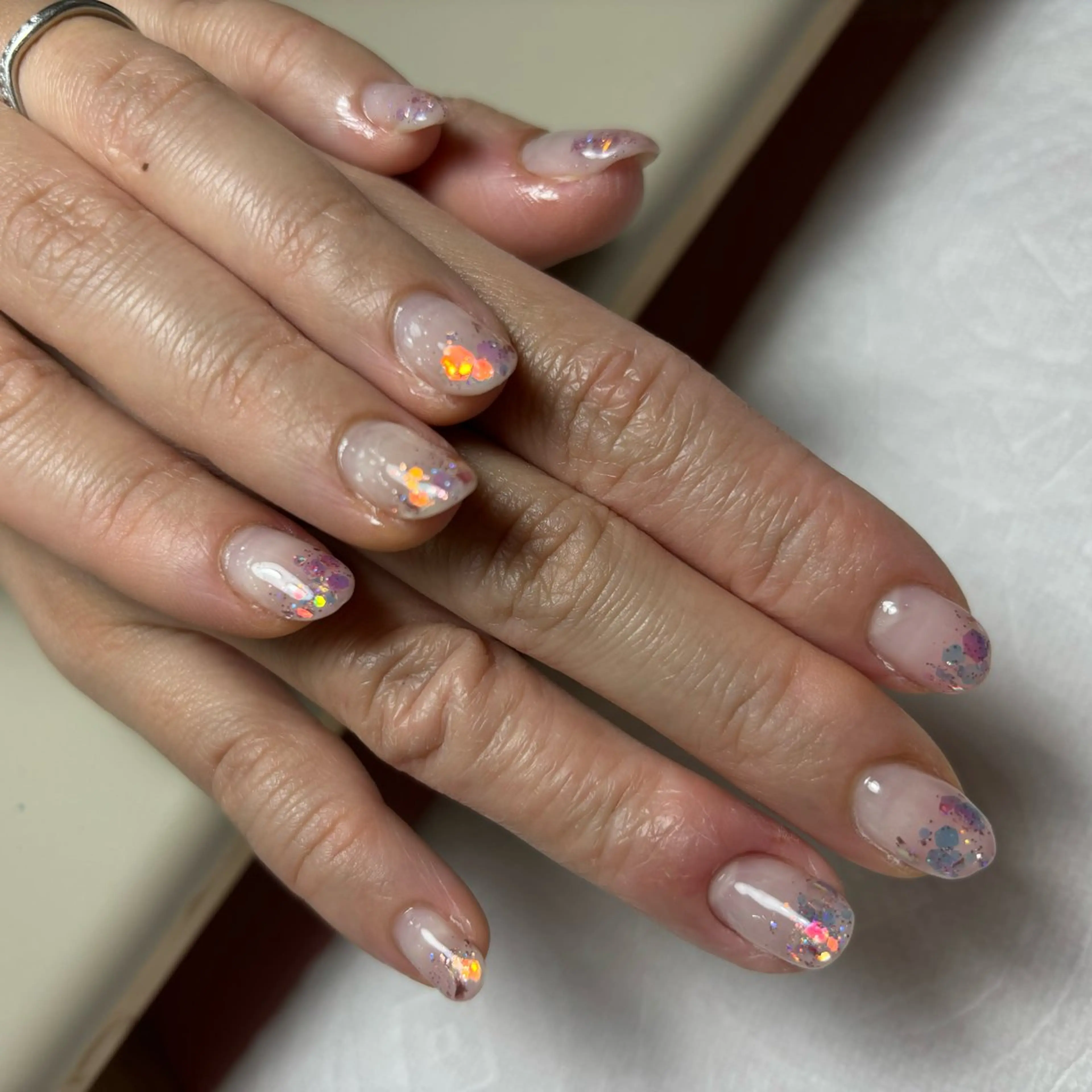 ネイル オーロラネイル クリアネイル ホワイト Beautiful .A所属・BeautifulA 🌈🍭💜のネイルデザイン