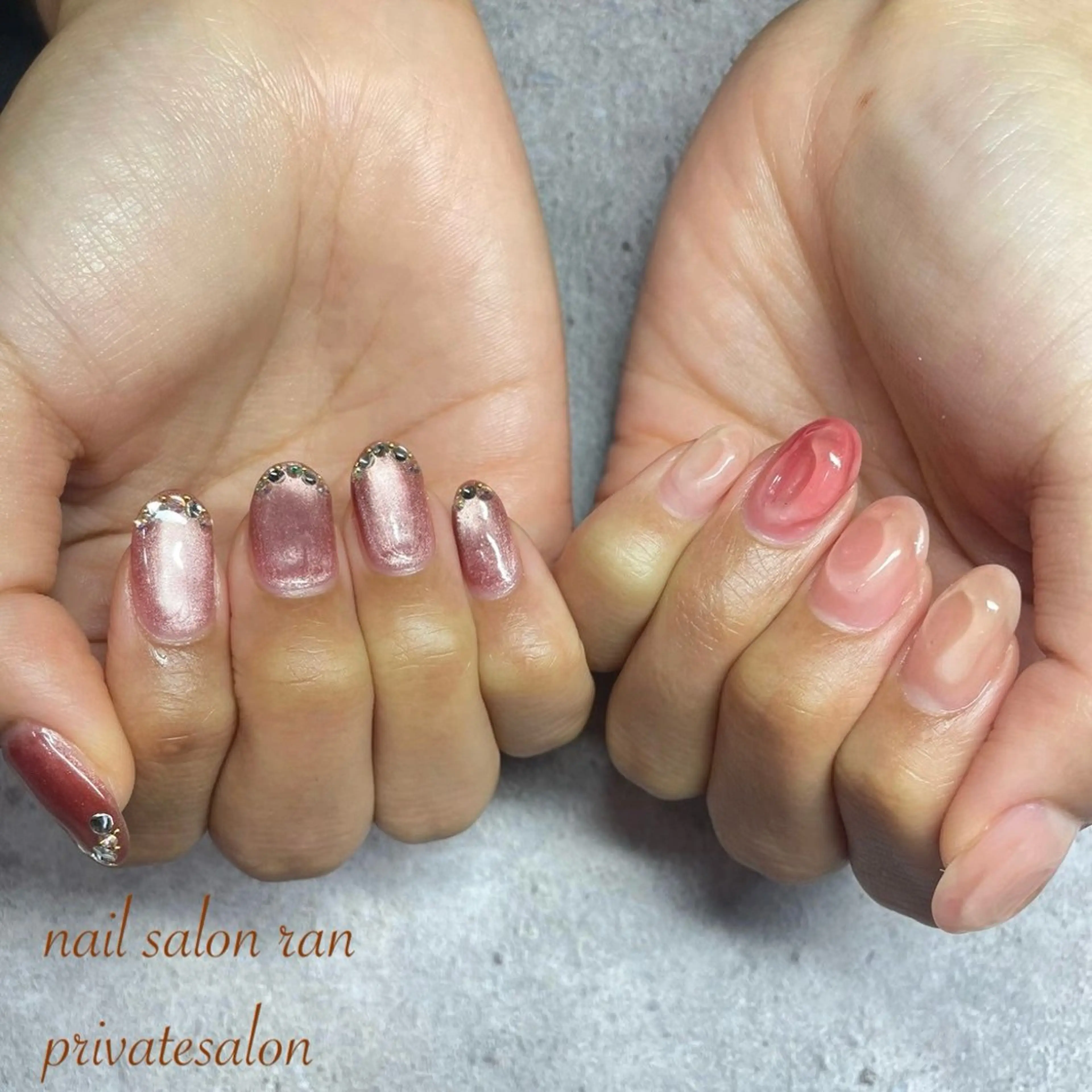 ネイル 桜ネイル キラキラネイル マグネットネイル ミラーネイル ハンドネイル ハンドケア nailsalon ranのネイルデザイン