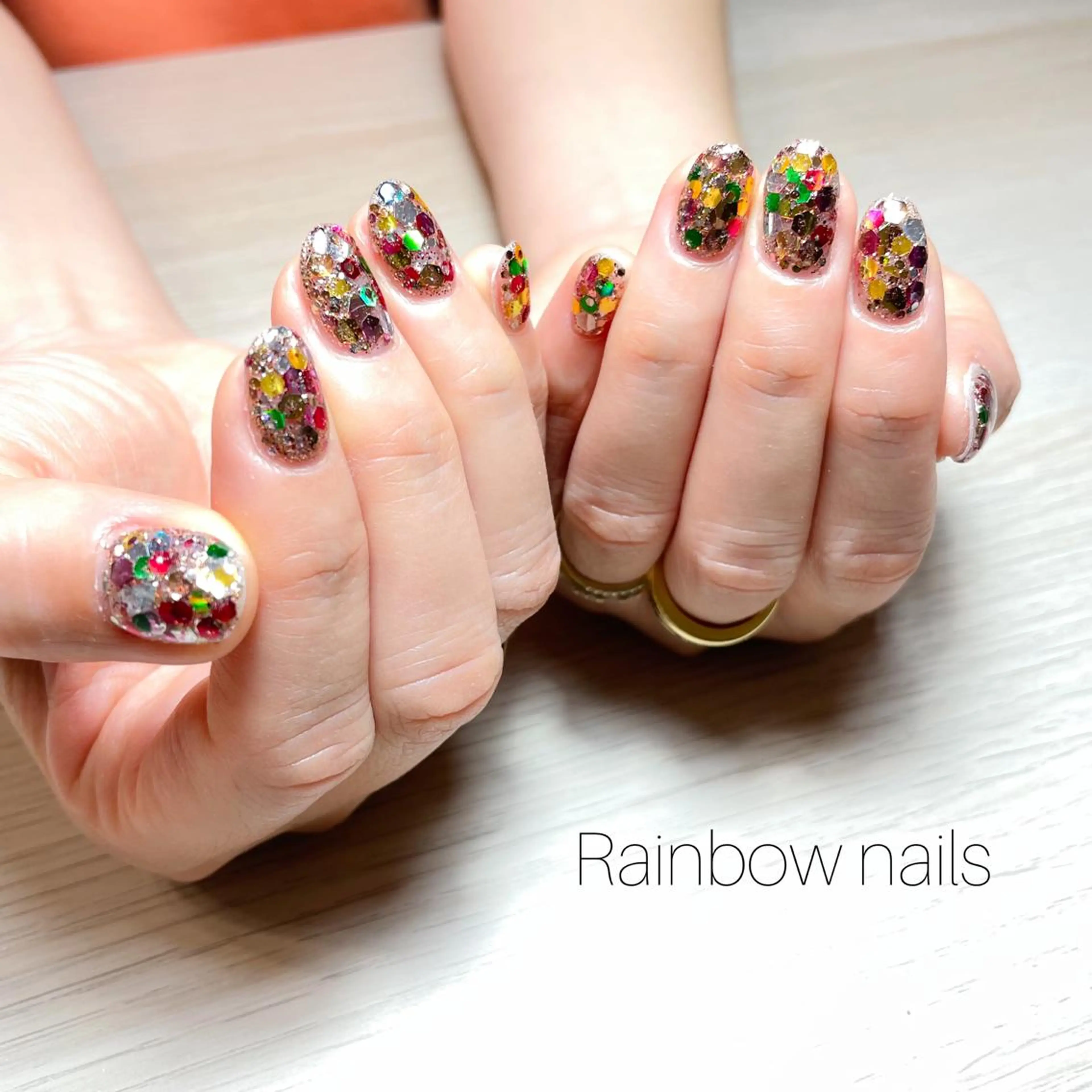 ネイル キラキラネイル Rainbow nailsくろちゃんのネイルデザイン
