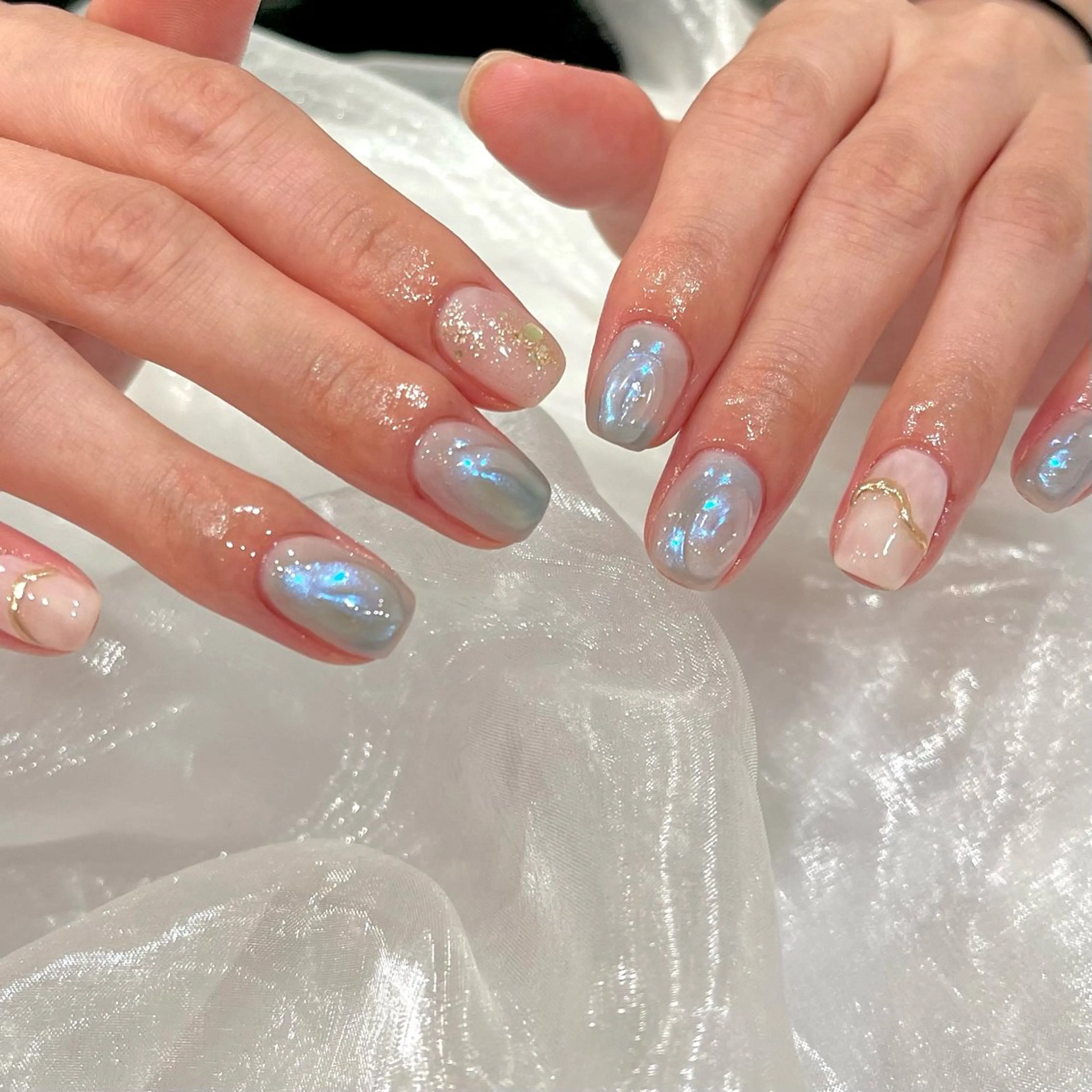 ネイル ブルー 持ち込み ニュアンスネイル ショートネイル ハンドネイル COCO  NAIL所属・COCO NAILのネイルデザイン