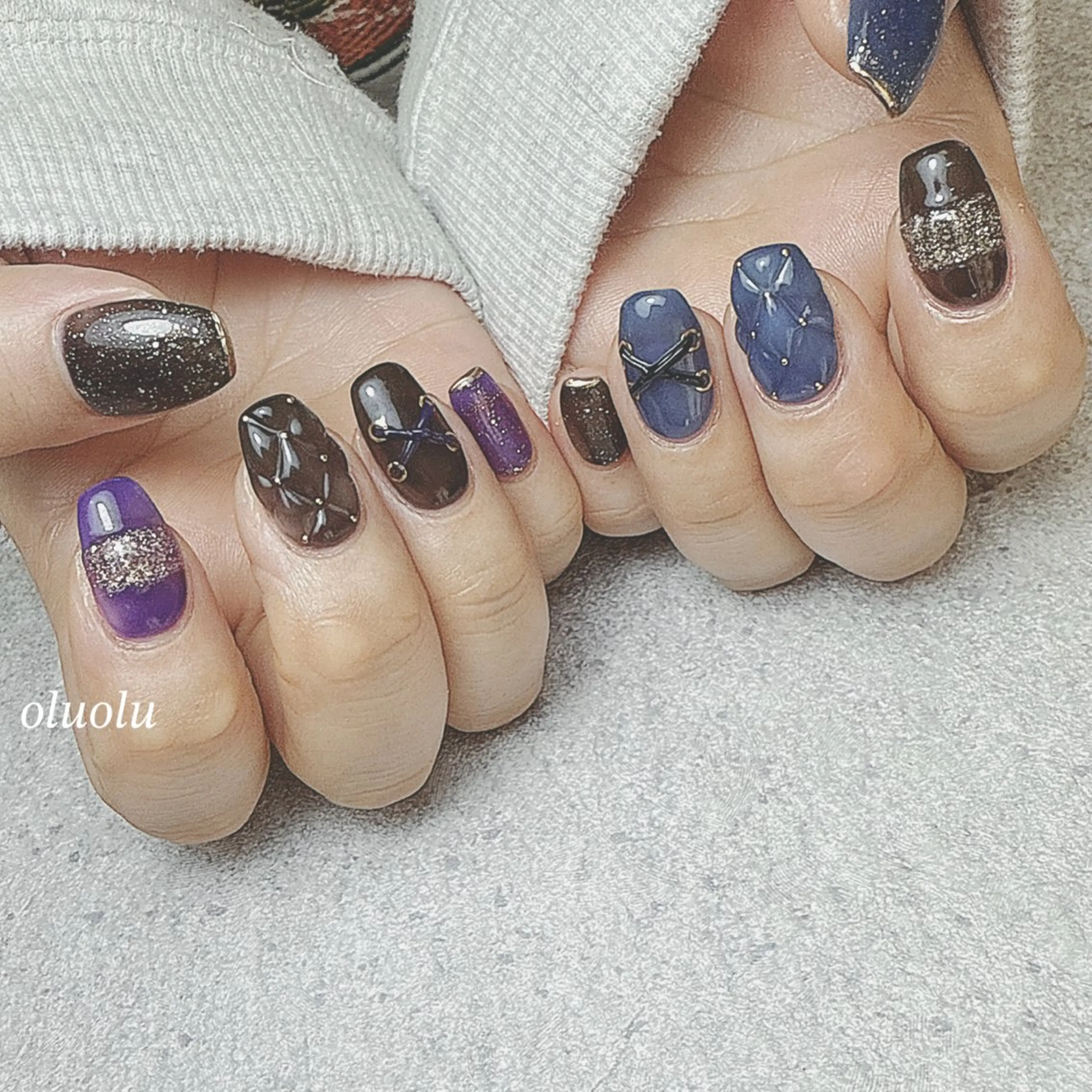 ネイル アートネイル フットネイル ミラーネイル ぷっくりネイル 冬ネイル ハンドネイル 大村 紬華のネイルデザイン