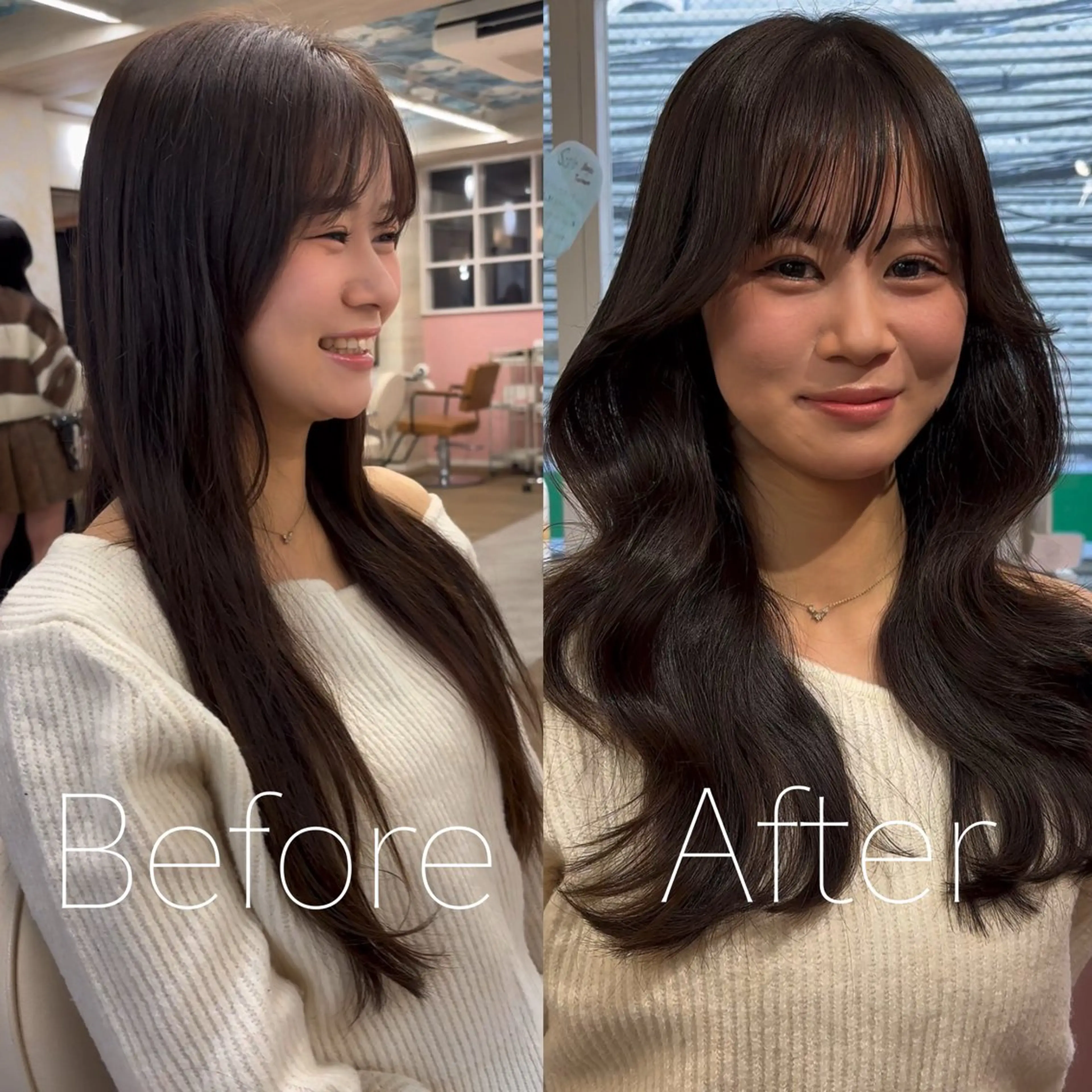 ロング カラー レイヤーカット カット ヘアカラー 韓国ヘア×髪質改善 縮毛矯正のヘアスタイル