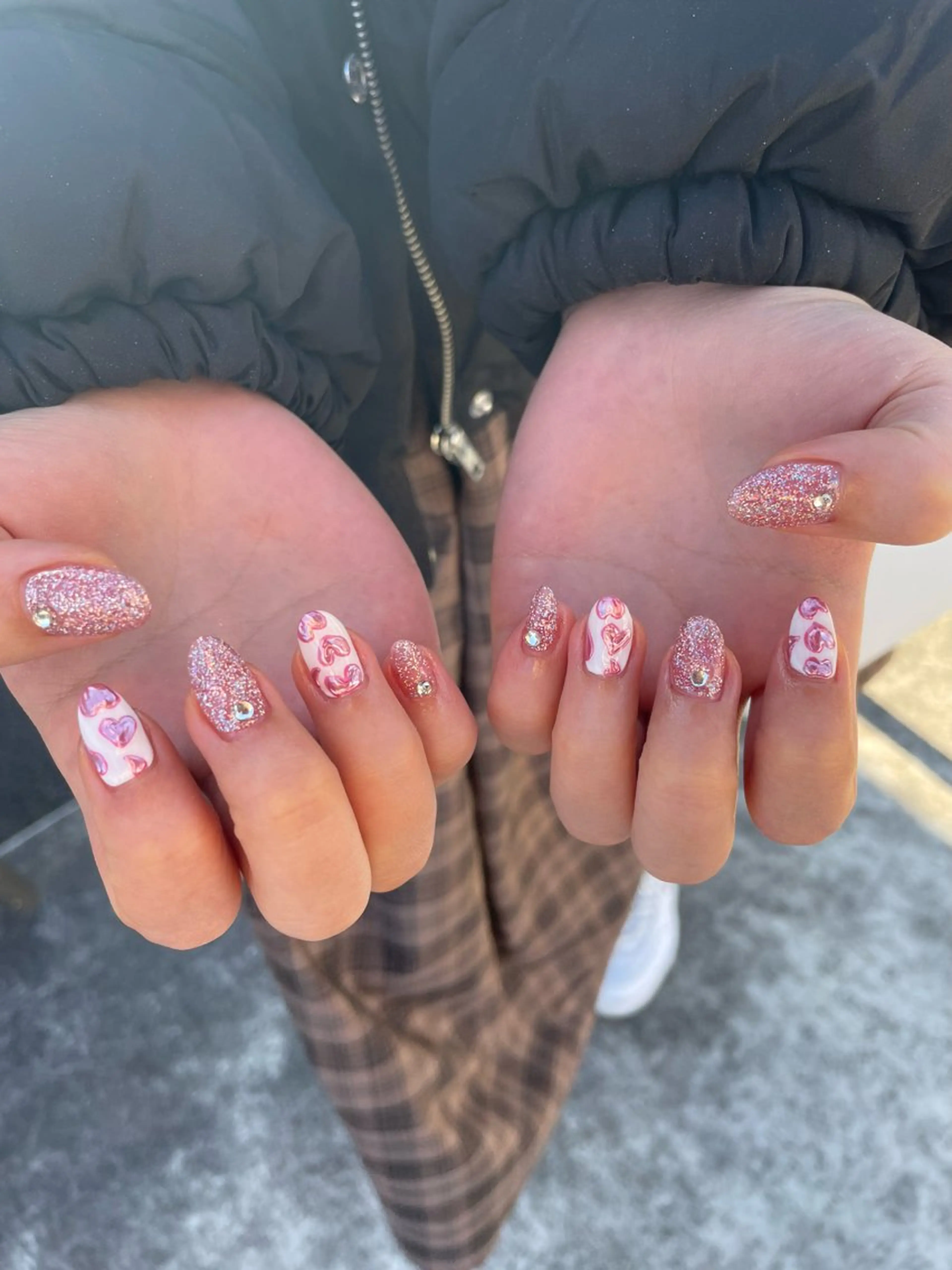 ネイル ハート ミラーネイル ピンク バレンタイン Nail salon Betty❤︎のネイルデザイン