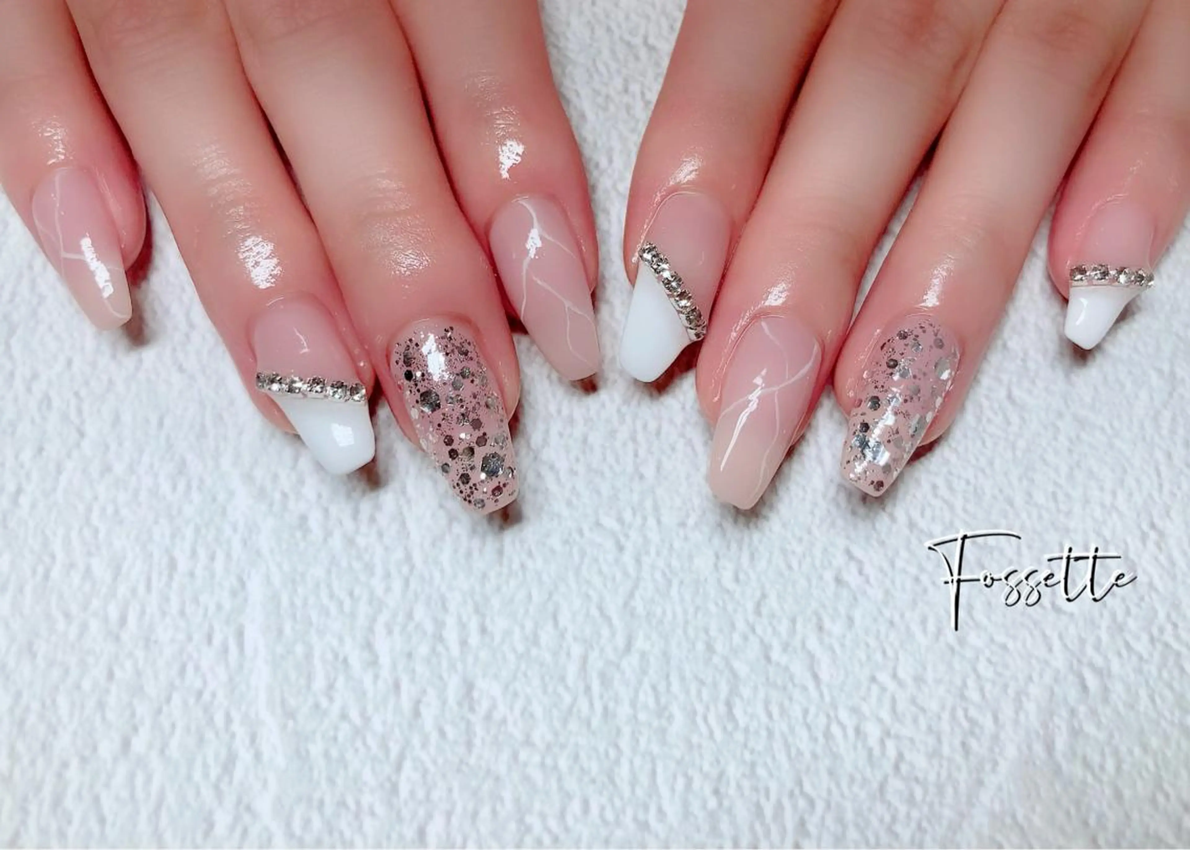 ネイル フレンチネイル キラキラネイル 韓国ネイル 大理石ネイル(マーブル) ストーンネイル nailsalon Fossetteのネイルデザイン