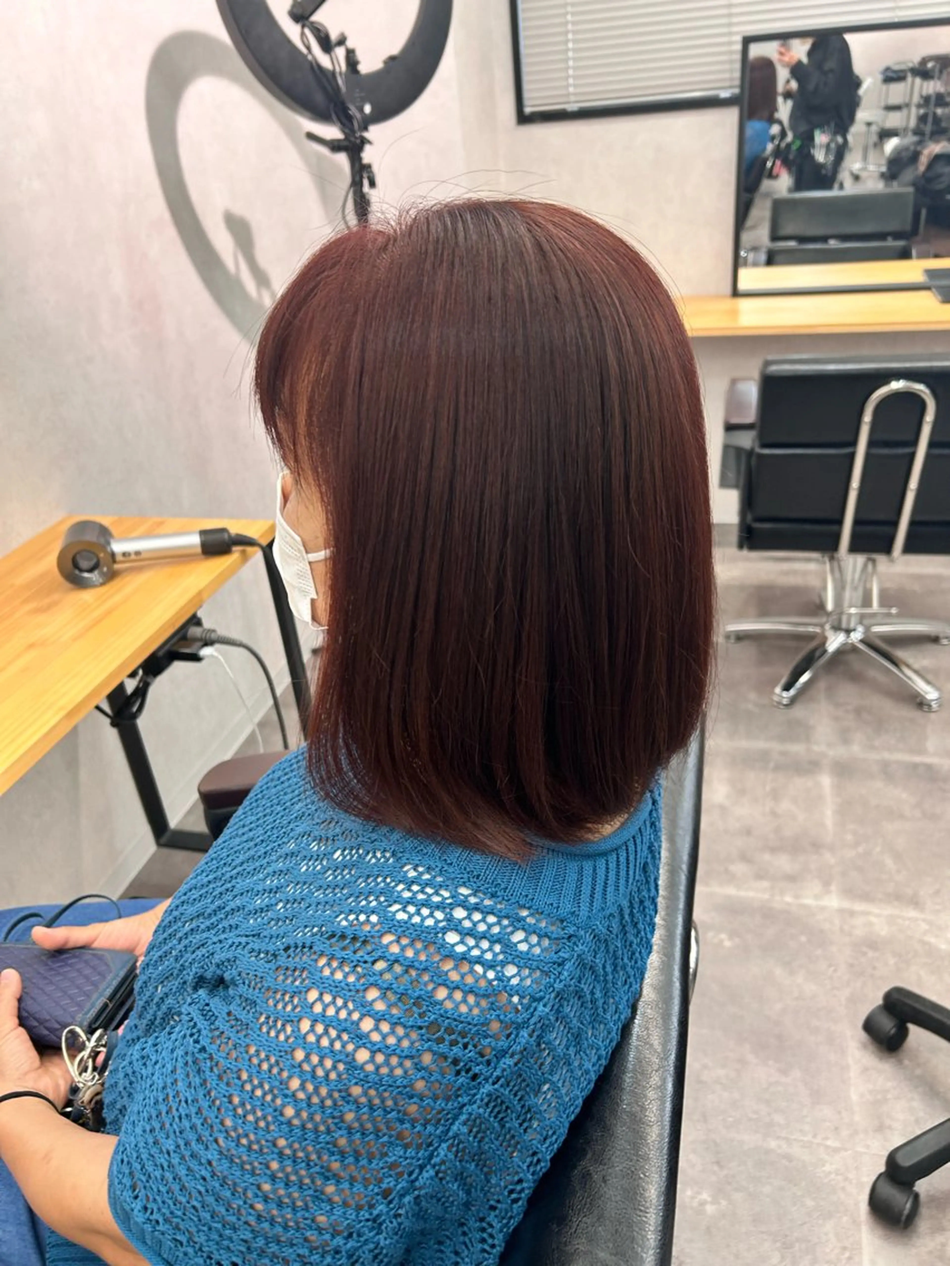 ミディアム レッドブラウン ヘアカラー トリートメント エクステ/心斎橋/ ハイトーン/ミサキのヘアスタイル