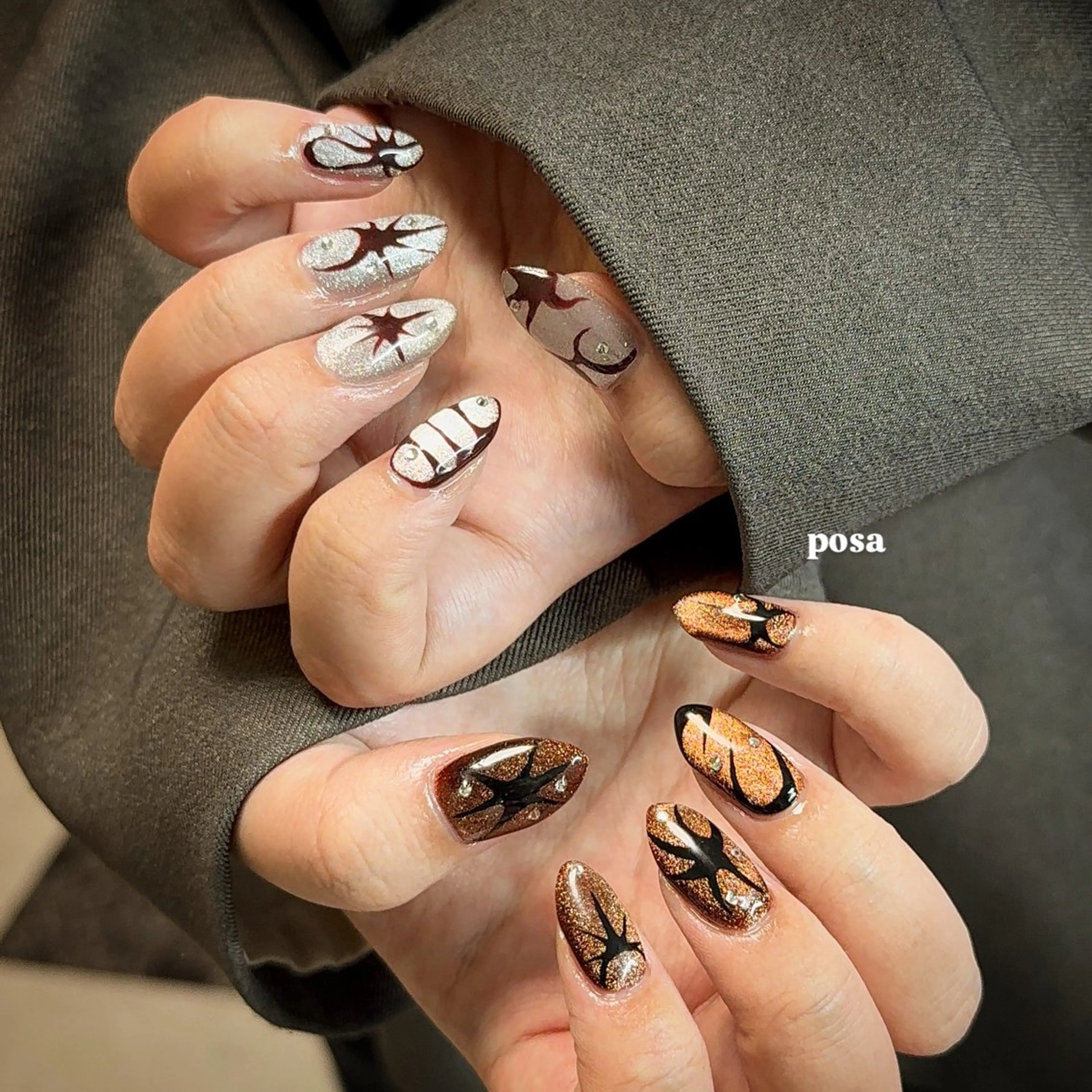 ネイル アートネイル マグネットネイル シンプルネイル ハンドネイル posa nail モエミのネイルデザイン