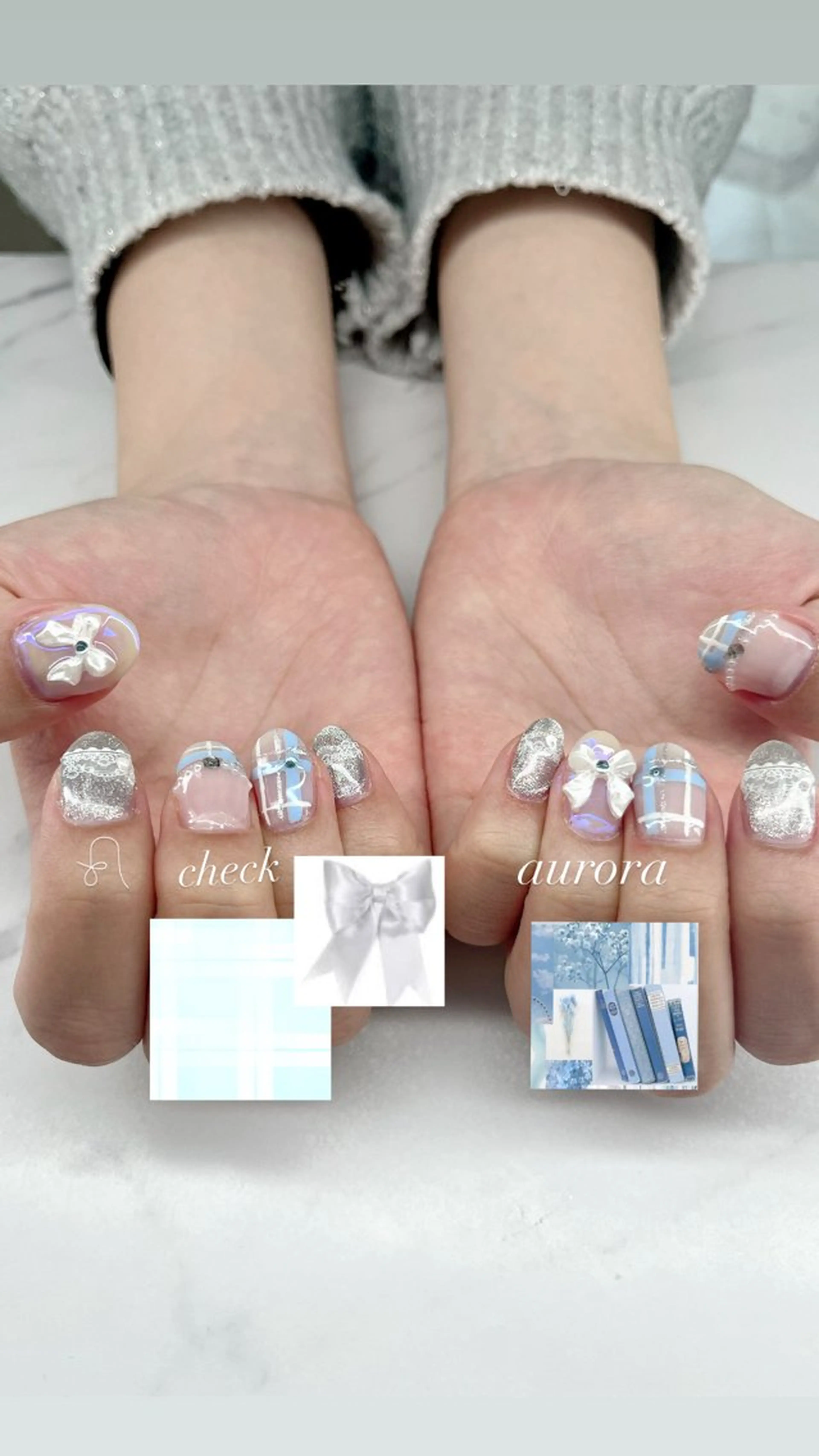 ネイル レース 水色 ハンドネイル vanity yunaのネイルデザイン