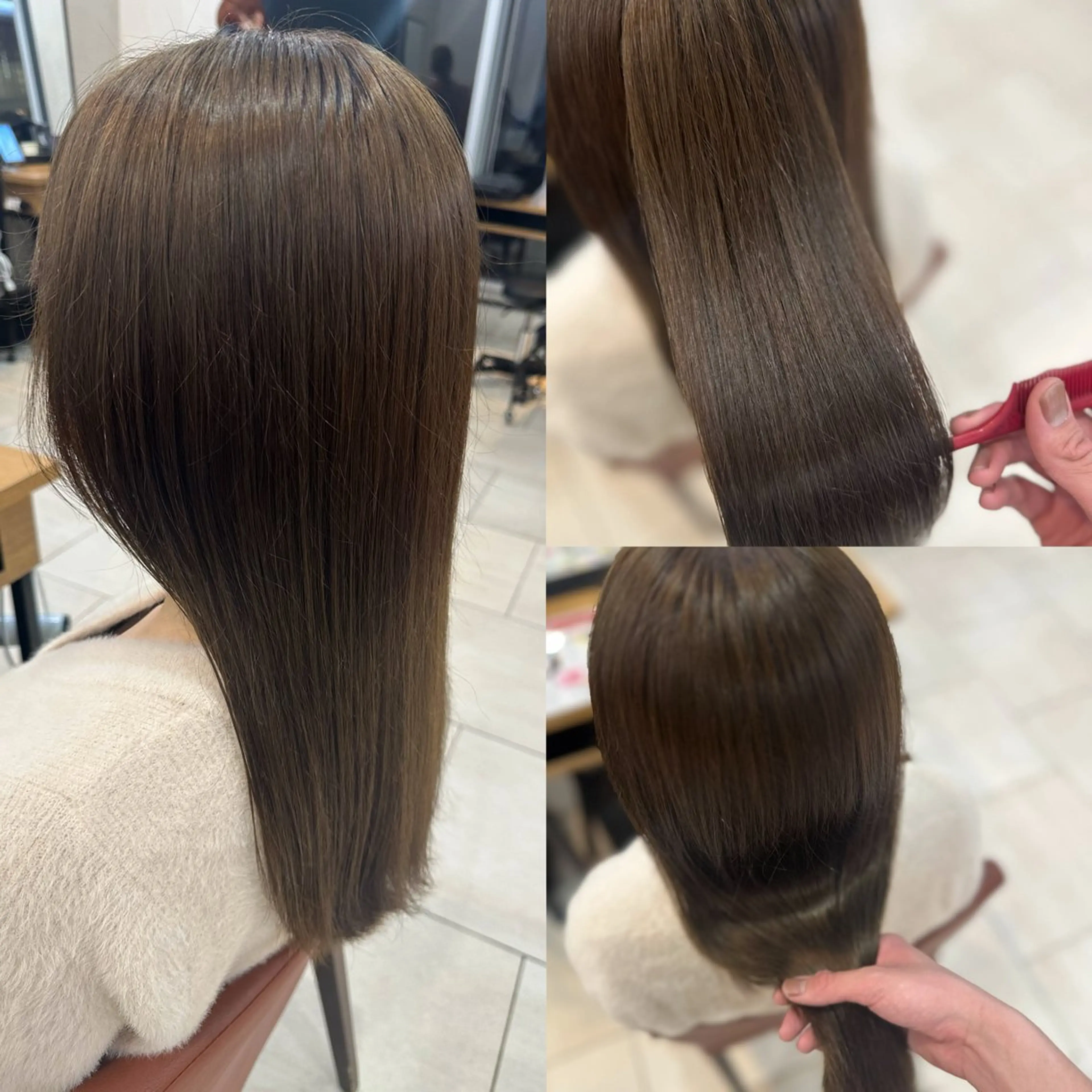 ミディアム カラー 透明感カラー ヘアカラー トリートメント フェザーパーマ/ 縮毛矯正/げんのヘアスタイル