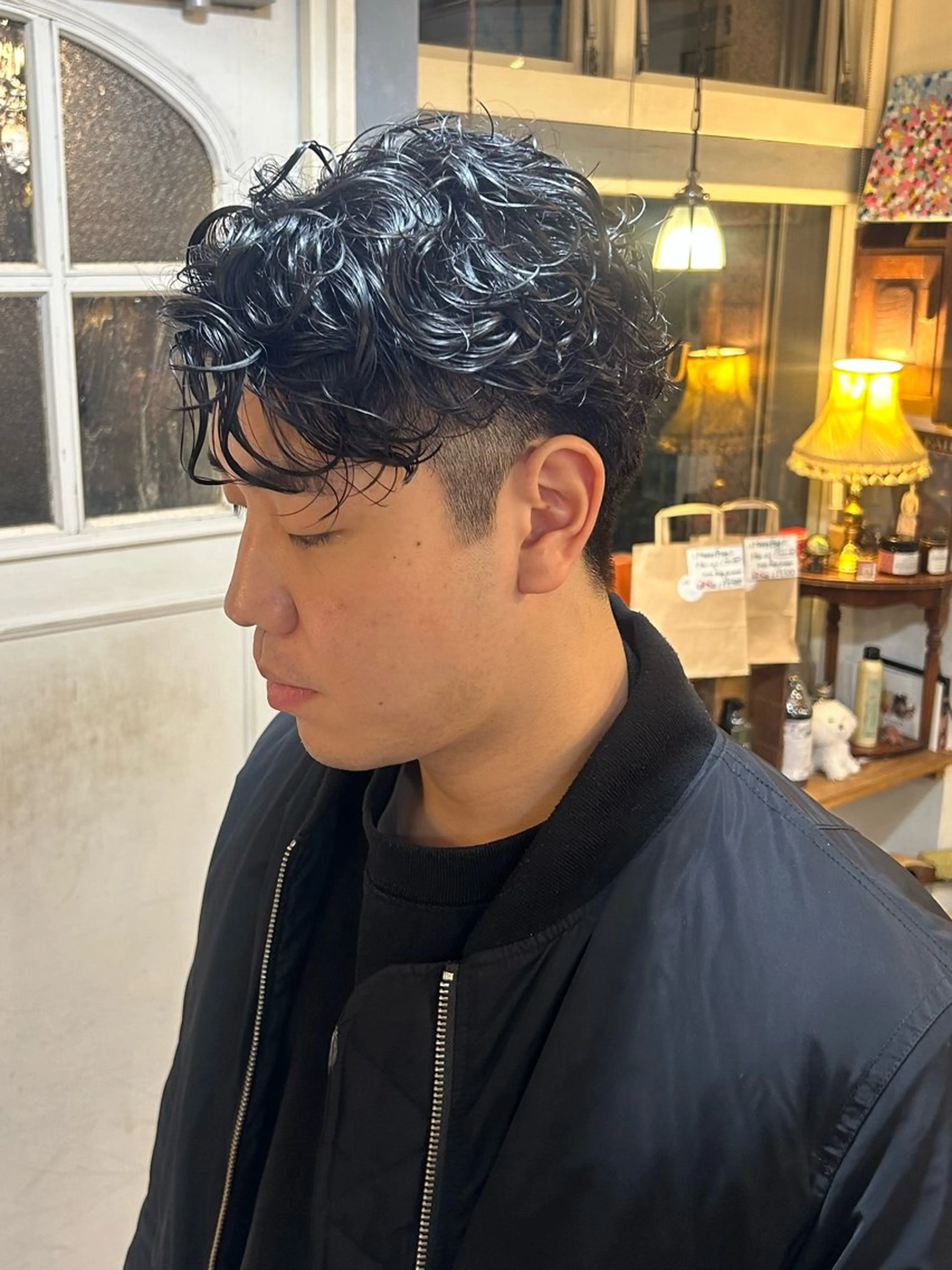 ショート パーマ メンズ メンズパーマ ニュアンスパーマ スパイラルパーマ カット パーマ 清水千優/パーマ/透 明感カラー/メンズのヘアスタイル