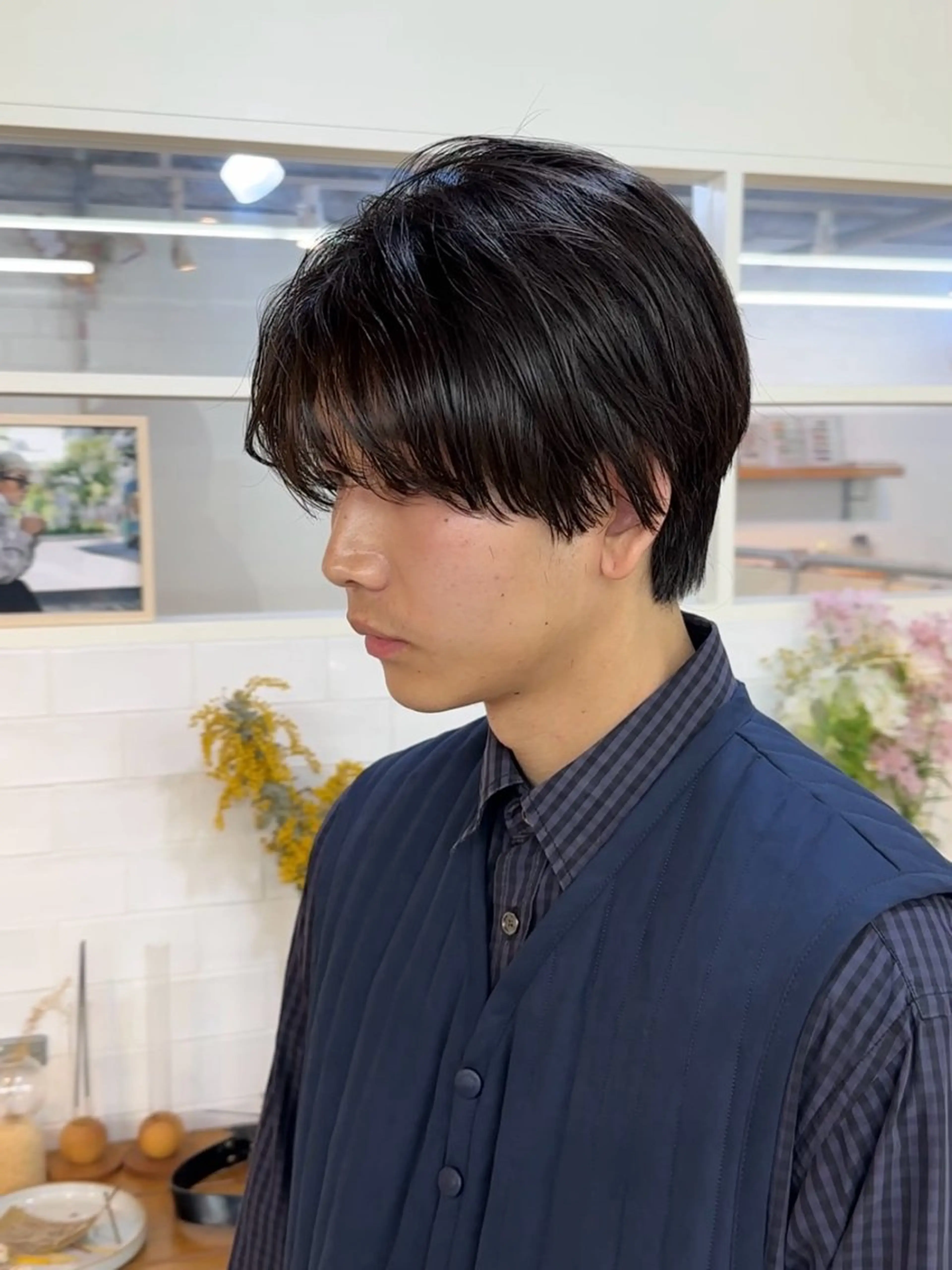 ショート パーマ メンズ センターパート カット パーマ JINKIメンズ特化 メンズカットパーマのヘアスタイル