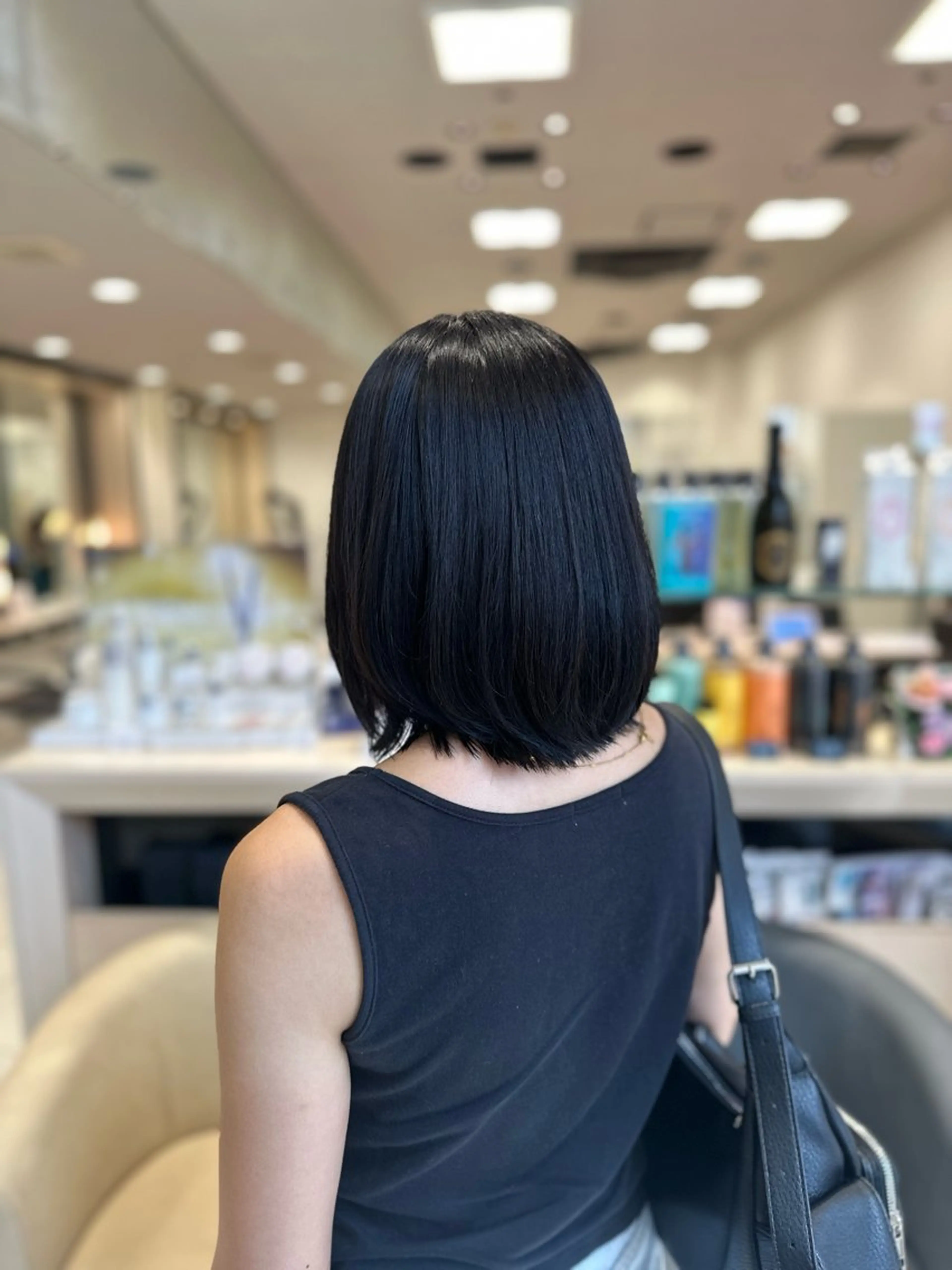 ミディアム カラー 黒髪 ブルーカラー ブルーブラック カット ヘアカラー クロスパーマ/うる艶 カラー/Kurumiのヘアスタイル