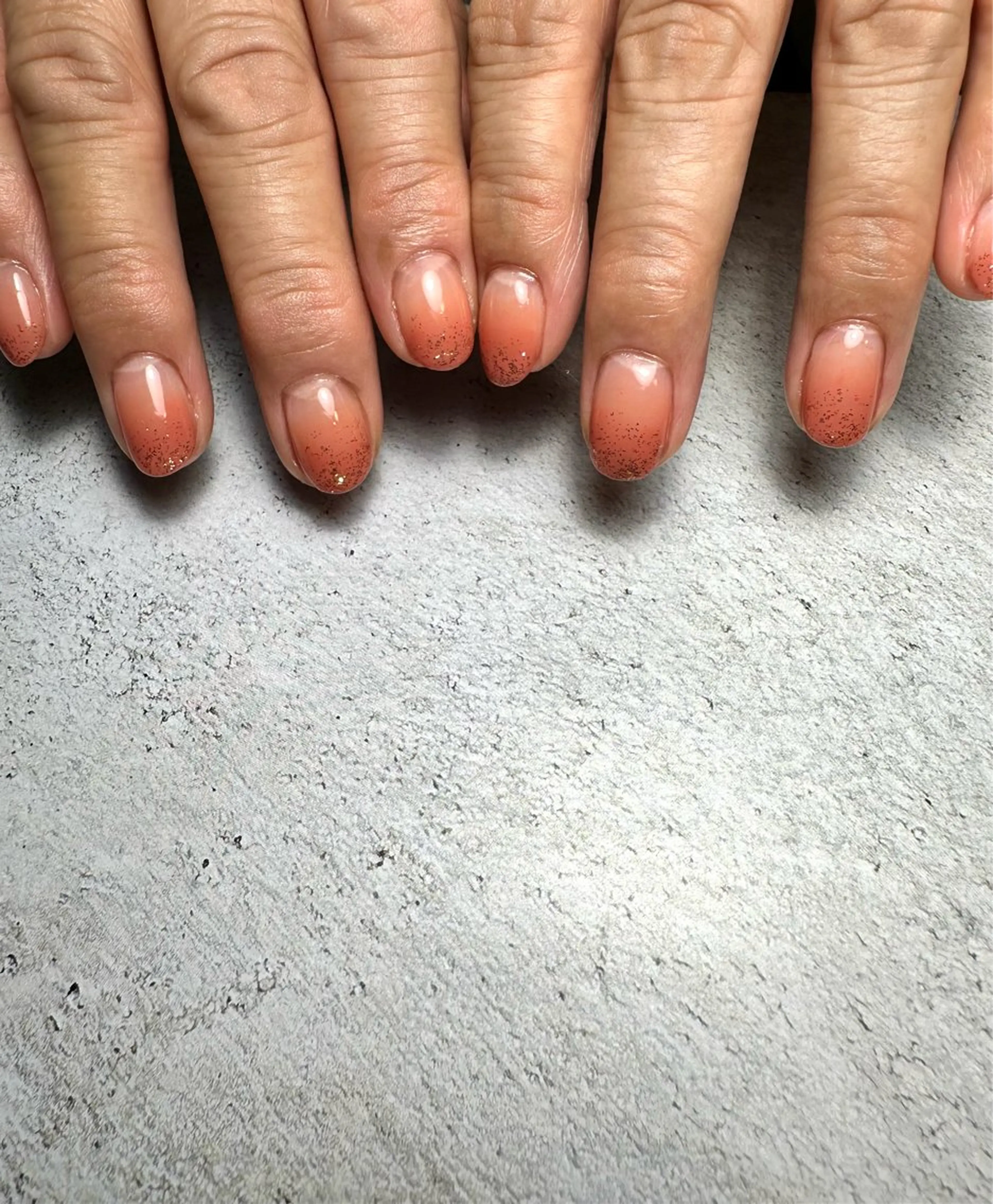 ネイル クリアネイル グラデーション ラメ(グリッター) オレンジ ハンドネイル MELLMODE所属・Nakano Kanaのネイルデザイン