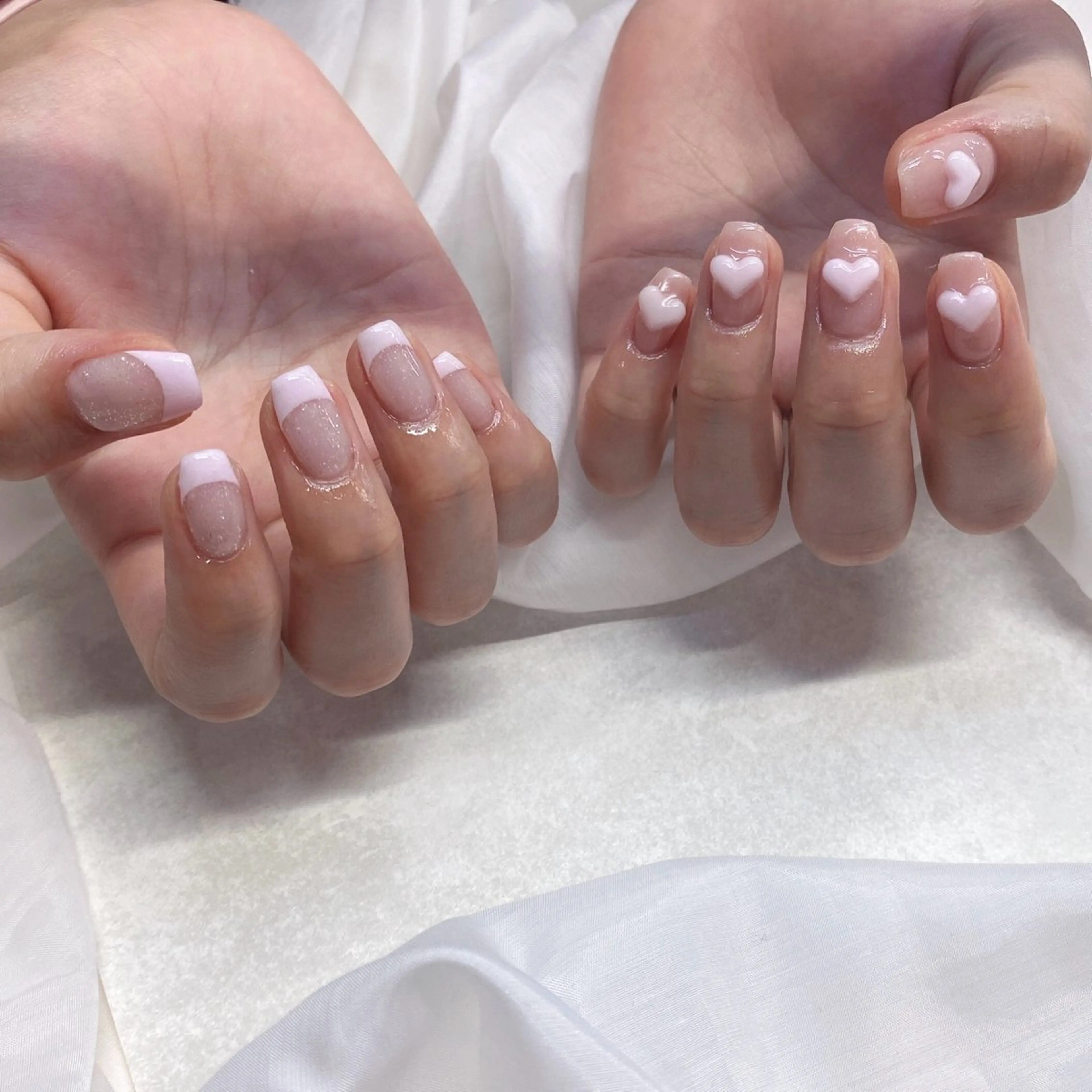 ネイル フレンチネイル ハート ピンク ぷっくりネイル ハンドネイル EMANON心斎橋店所属・大阪心斎橋ネイル/ hinataのネイルデザイン