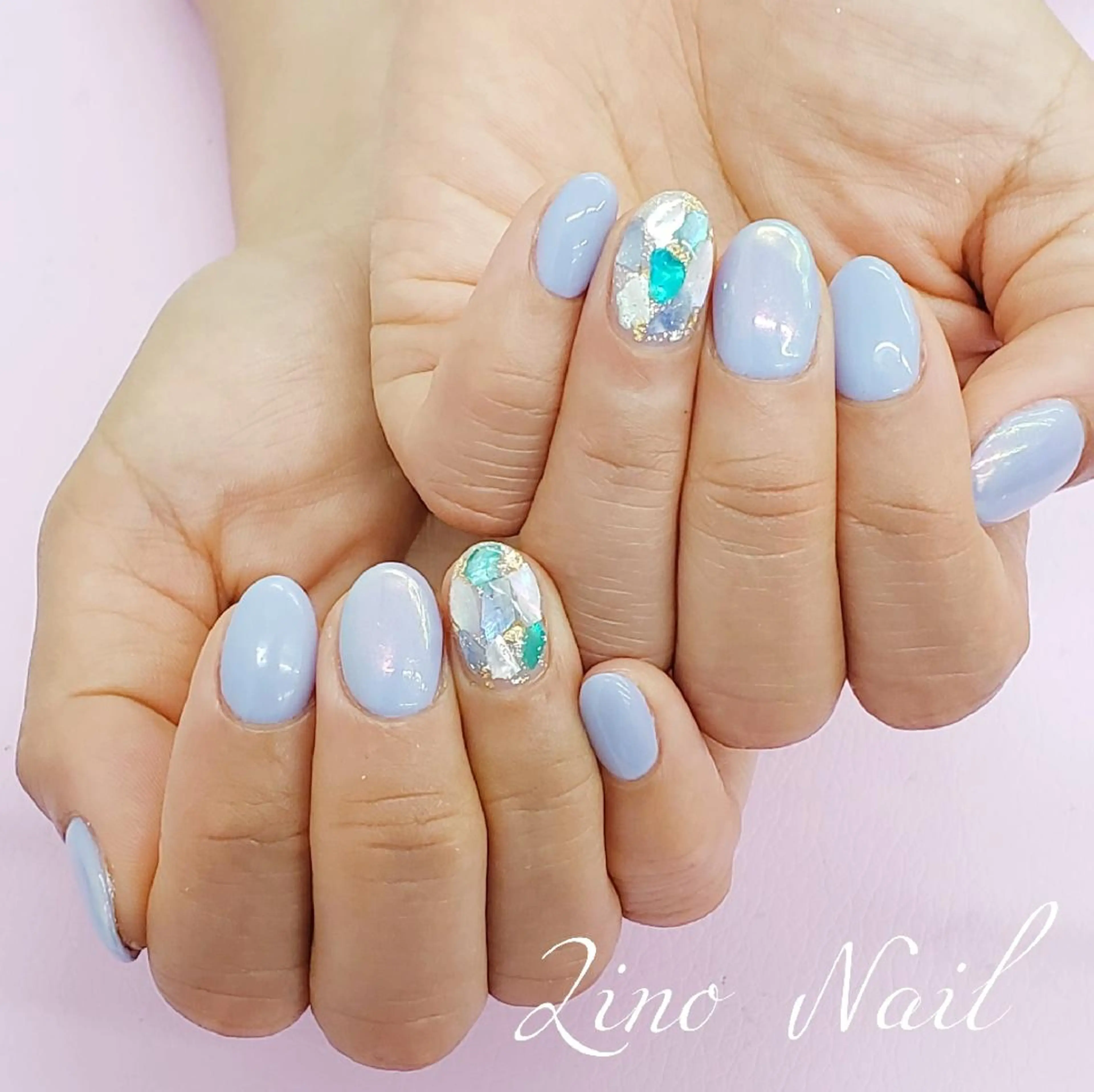 ネイル オーロラネイル カジュアル ジェルネイル キラキラネイル ミラーネイル ハンドネイル Lino Nailのネイルデザイン