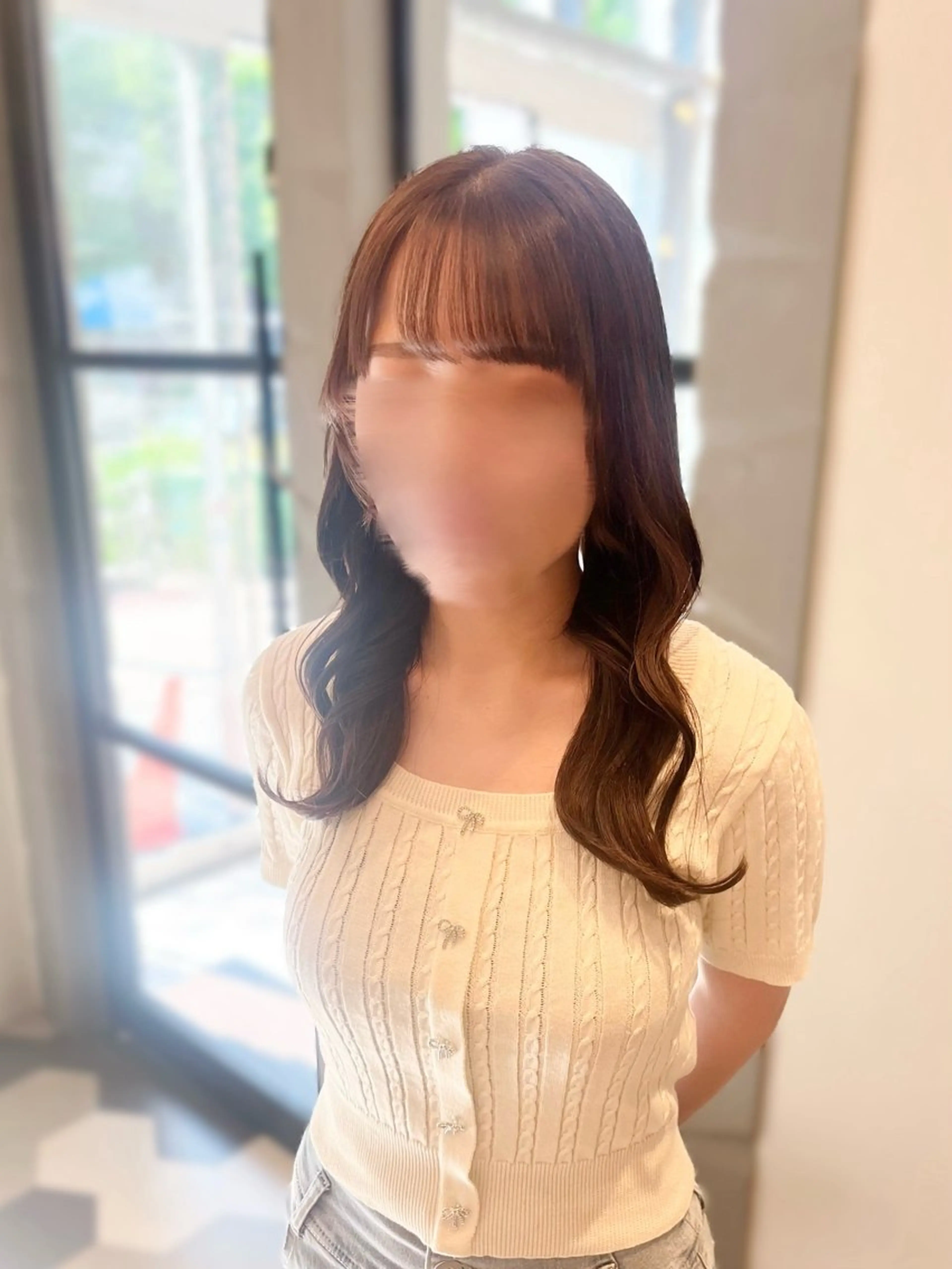 ロング カラー ブラウンカラー ヨシンモリ カット ヘアカラー ヘアメ/アレンジ/暖 色/顔周り/あつはのヘアスタイル