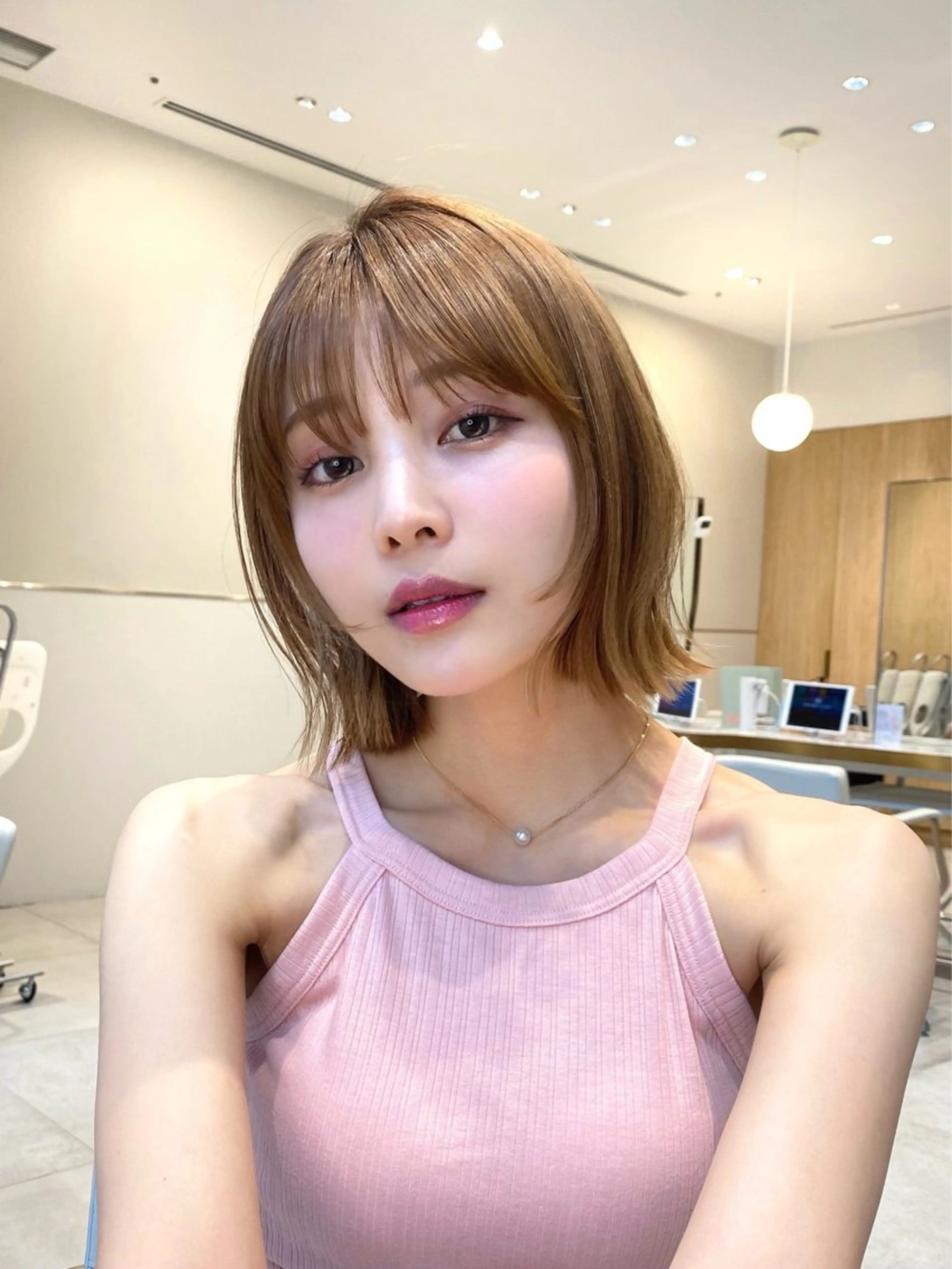 ミディアム カラー パーマ ヘアアレンジ ブリーチ ブリーチなしカラー ボブ 姫カット 小野寺瑞希 /最小顔カットのヘアスタイル